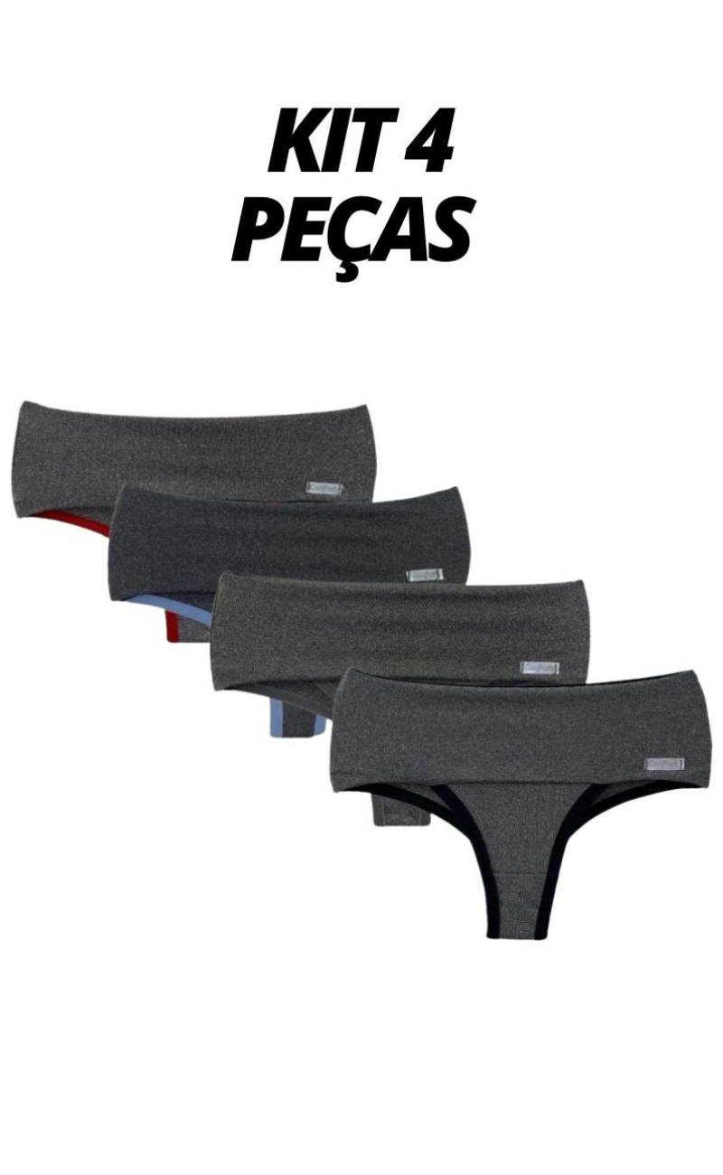 Kit 4 Calcinhas Fitness Seca Barriga Cintura Alta 