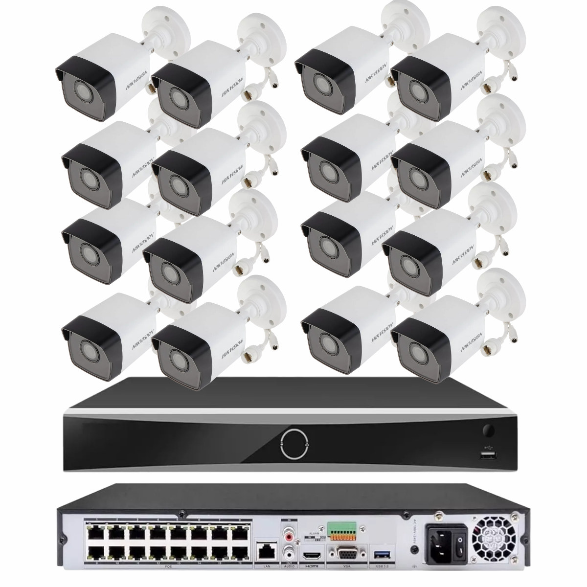 Gravador Câmeras Nvr 16 Canais Hikvision Poe + 16 Câmeras Ip