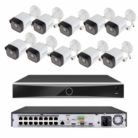 Gravador Câmeras Nvr 16 Canais Hikvision Poe + 10 Câmeras Ip