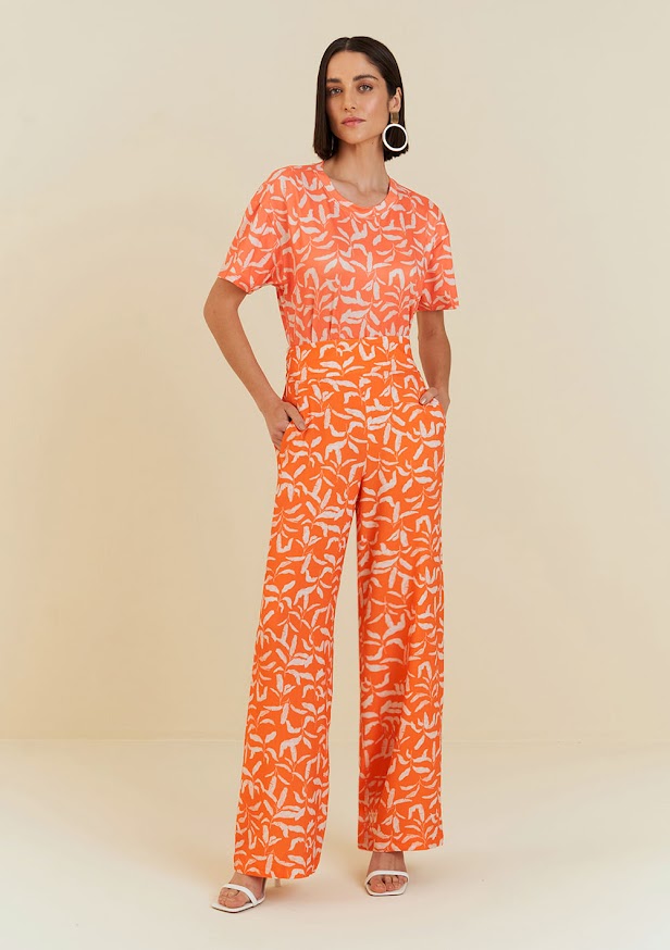 Calça Morena Rosa pantalona com elástico