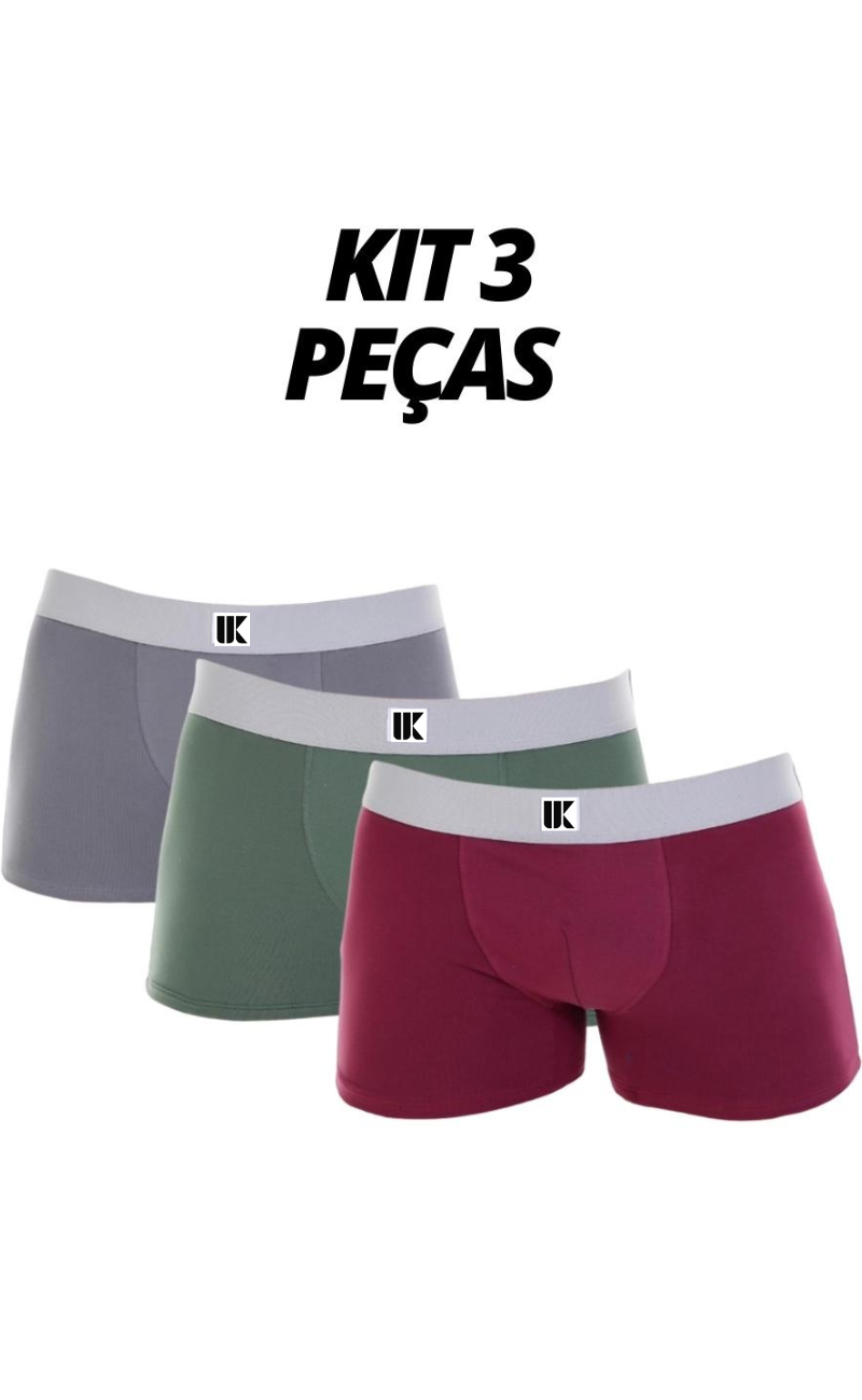 Kit 3 Cuecas Boxer Lisa Algodão 