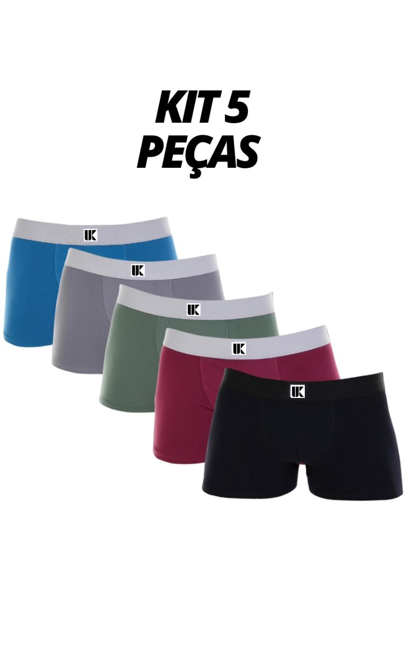 Kit 5 Cuecas Boxer Lisa Algodão 