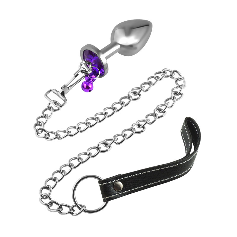 PLUG ANAL PEQUENO COM PEDRA, SINO E GUIA CORRENTE COM ARGOLA