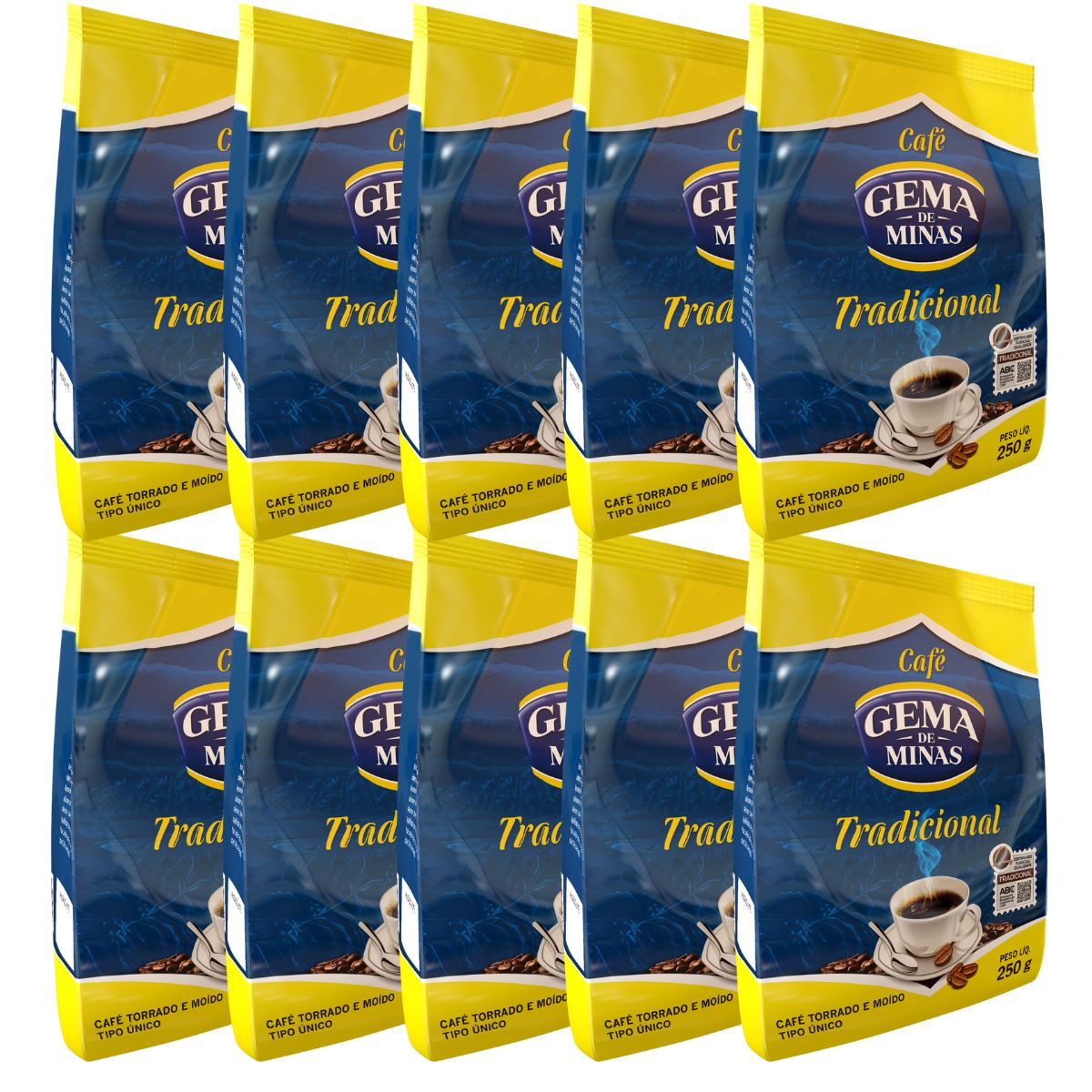 Kit Com 10 Pacotes de 250G Café Tradicional Gema de Minas