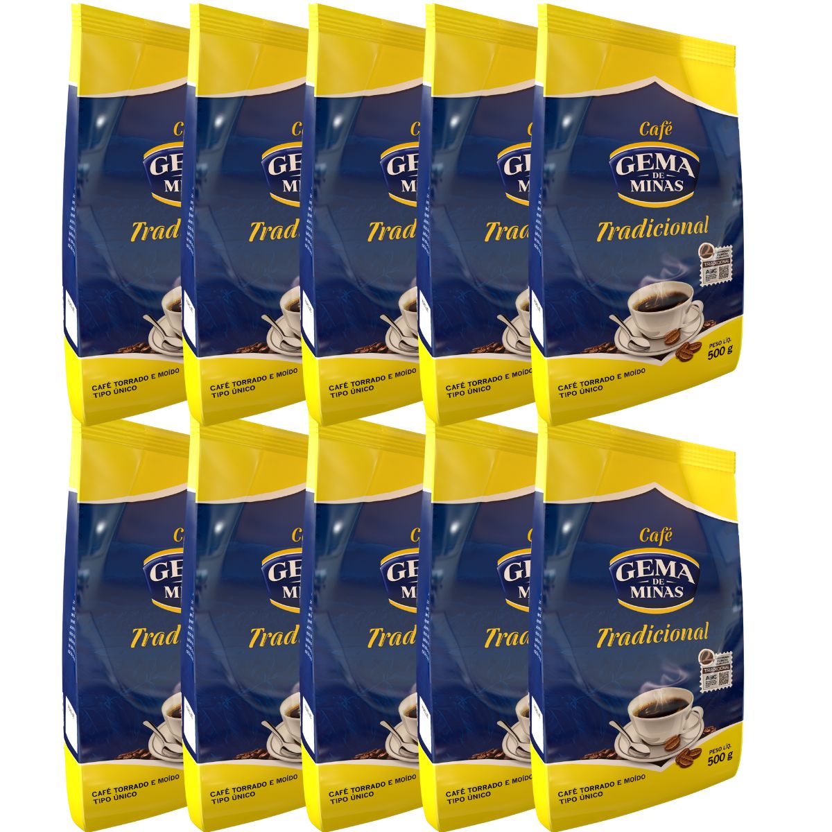 Kit Com 10 Pacotes de 500G Café Tradicional Gema de Minas