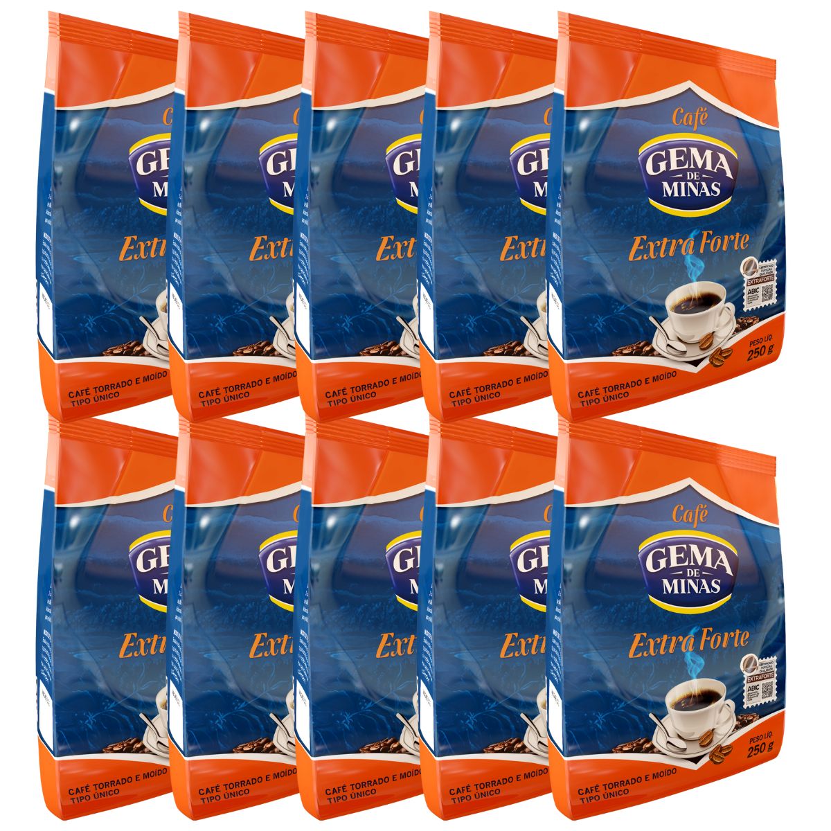 Kit Com 10 Pacotes de 250G Café Extra Forte Gema de Minas