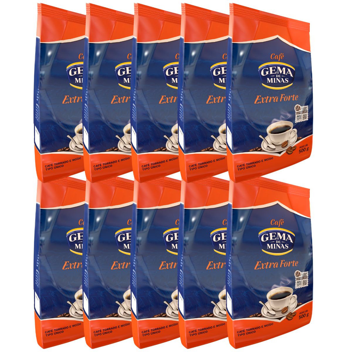 Kit Com 10 Pacotes de 500G Café Extra Forte Gema de Minas