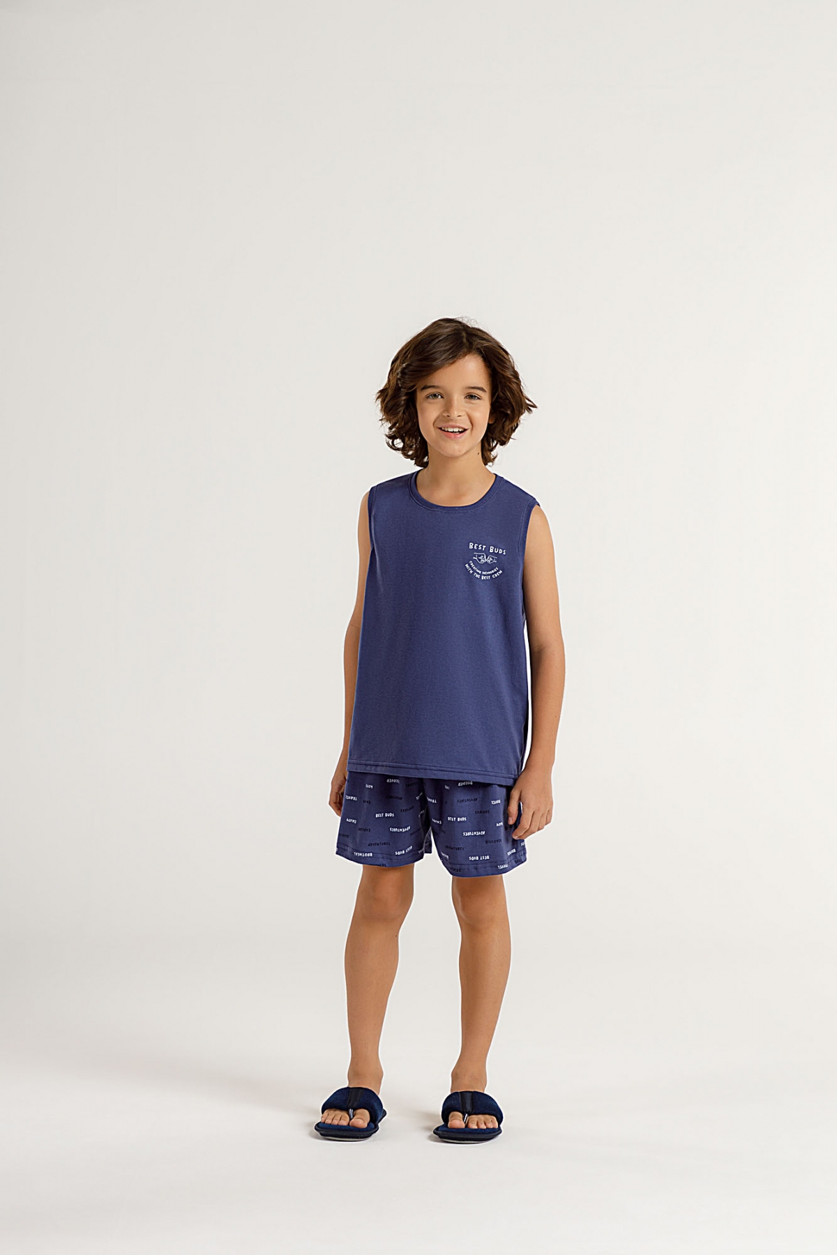 PIJAMA MASCULINO INFANTIL REGATA COM BERMUDA BEST BUDS COR COM AMOR
