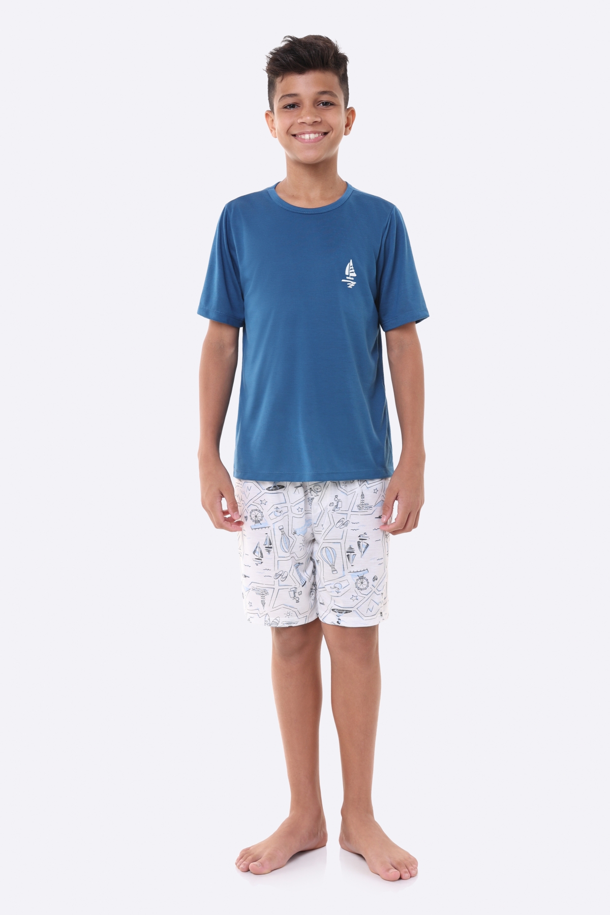 PIJAMA MASCULINO INFANTIL MANGA CURTA COM BERMUDA VIAGEM BOCEJINHO