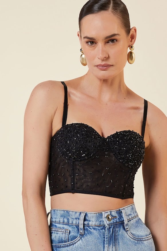 Corset My Place tule bordado preto