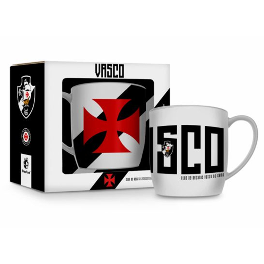 Caneca Porcelana Premium BrasFoot Vasco 300 ML Urban Licenciada Branco