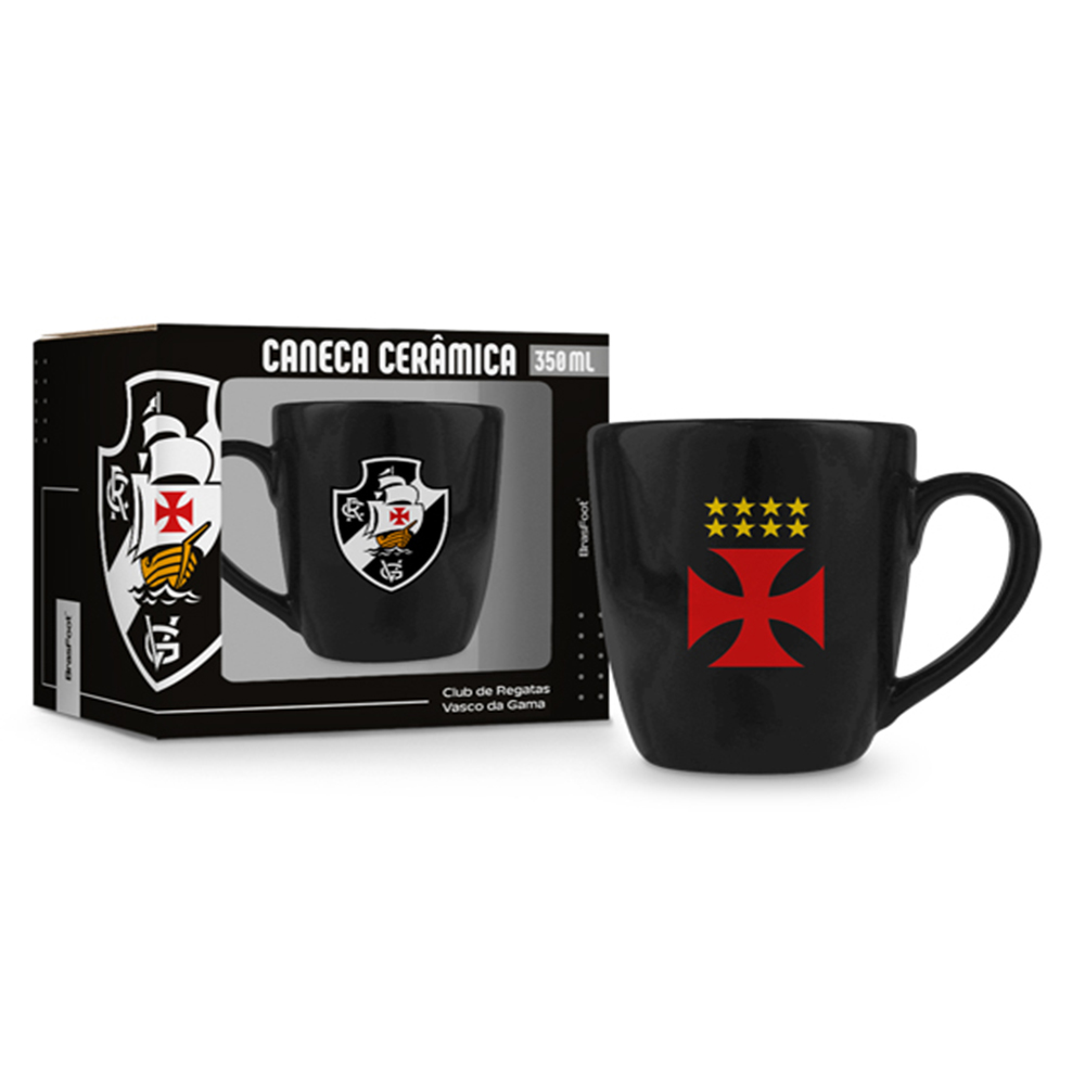 Caneca Cerâmica Prime BrasFoot Vasco 350 ML Licenciada Preto