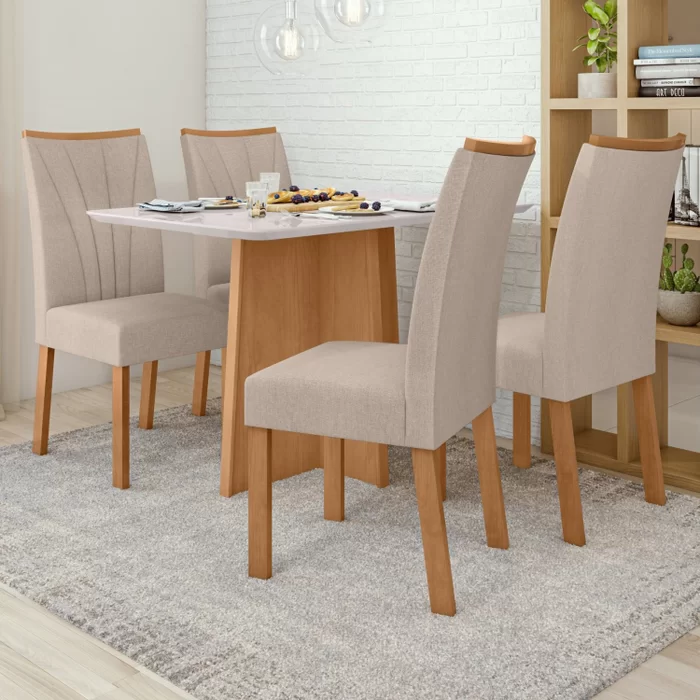 Conjunto Mesa 120cm Celebrare com Vidro e 4 Cadeiras Apogeu - Lopas