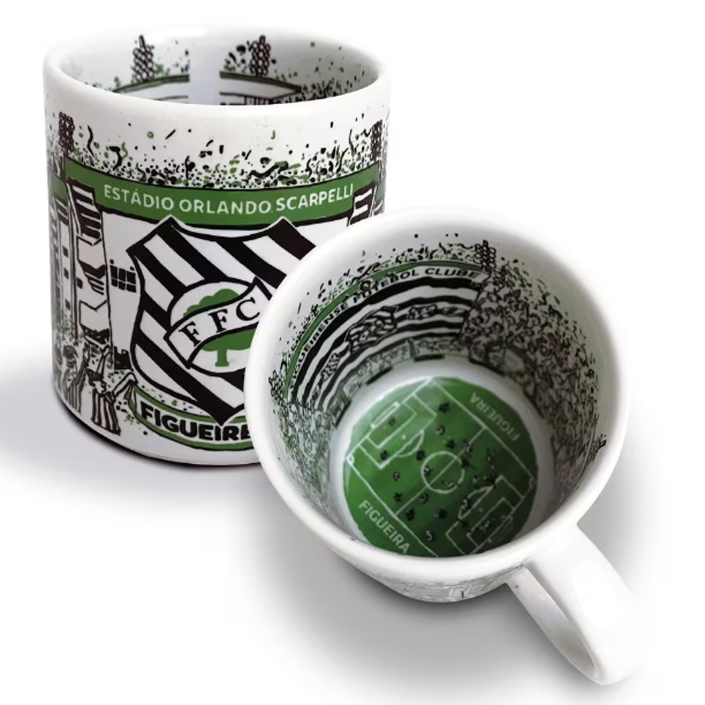 Caneca KazzaVip Estádio do Time do Figueirense 360 ML Cerâmica Estadio Orlando Scarpelli Licenciada Branco