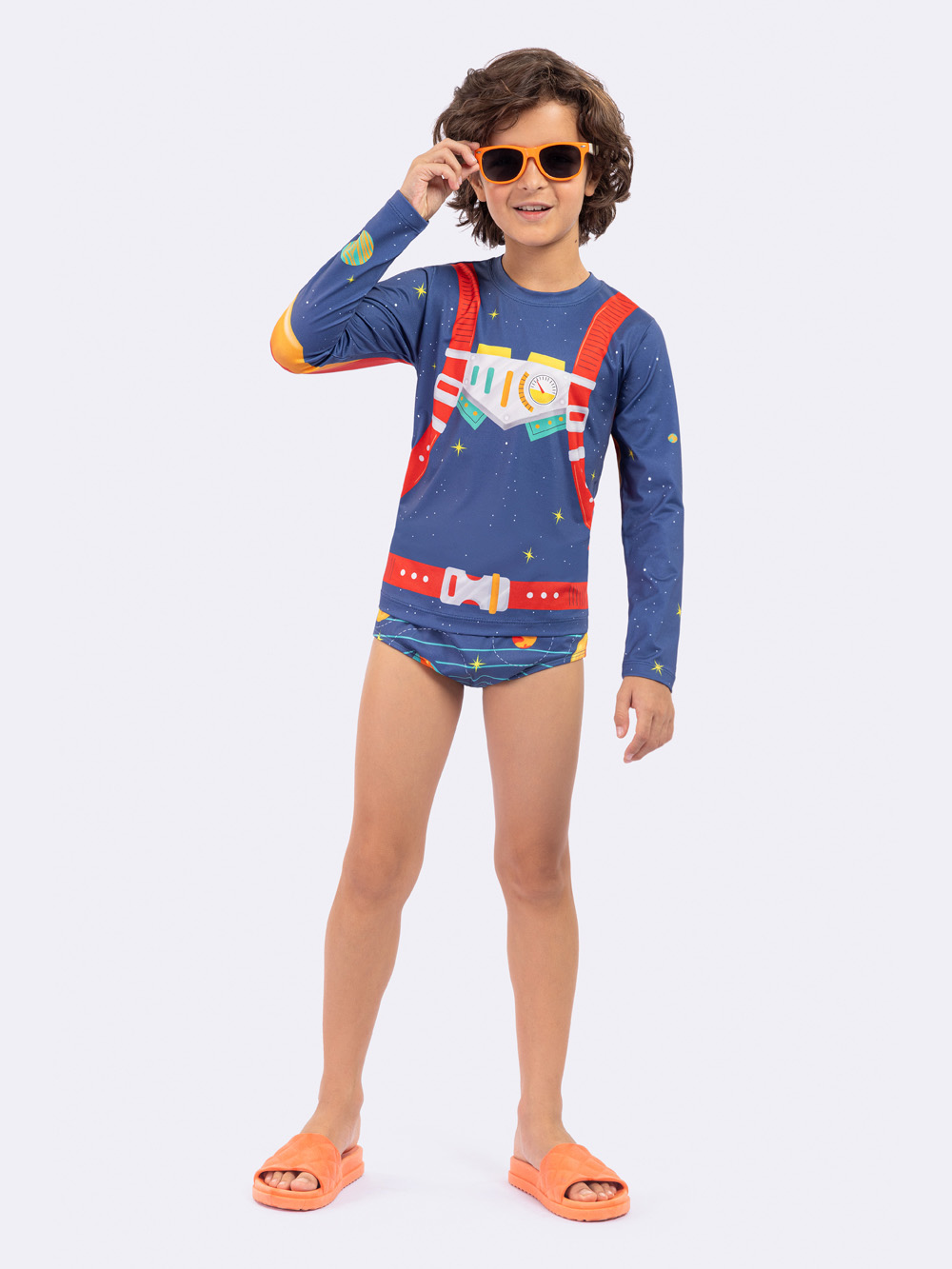 BLUSA MASCULINA INFANTIL MANGA LONGA ASTRONAUTA PROTEÇÃO UV 50+ - VEGGI