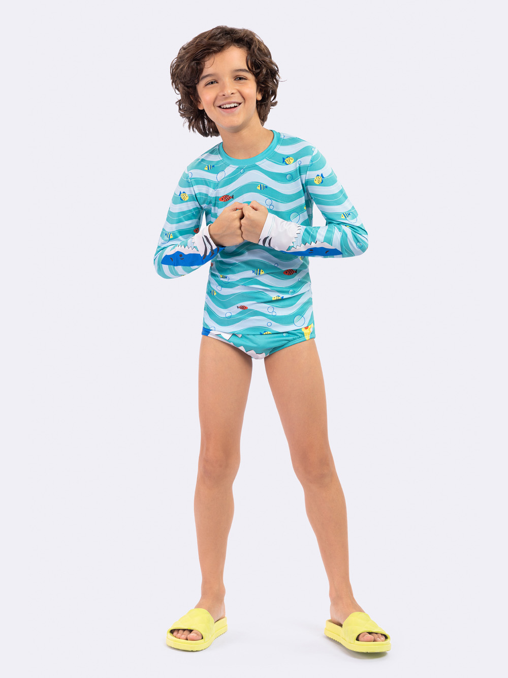 BLUSA MASCULINA INFANTIL MANGA LONGA FUNDO DO MAR PROTEÇÃO UV 50+ - VEGGI