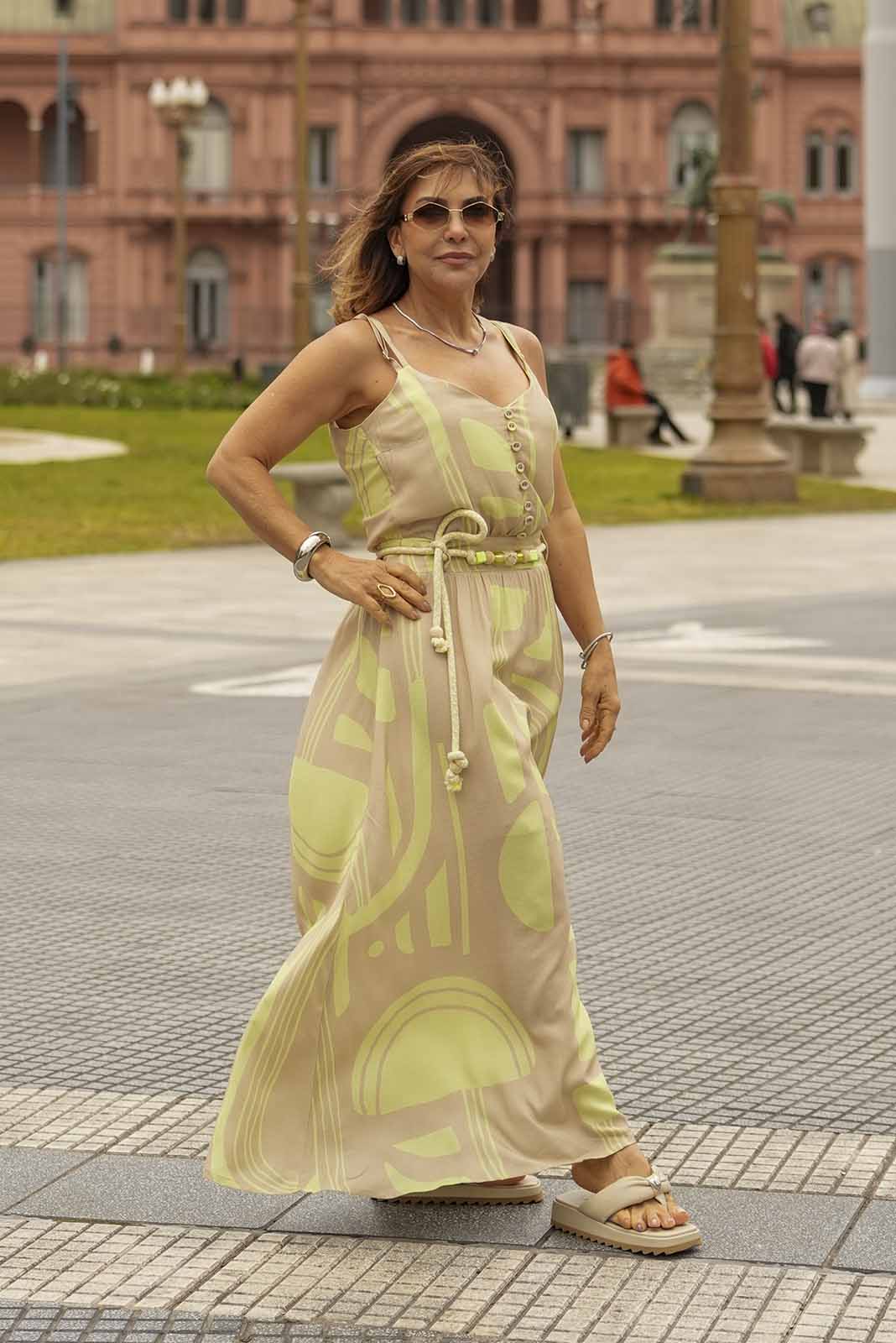 Vestido Longo Alças Finas Estampado 