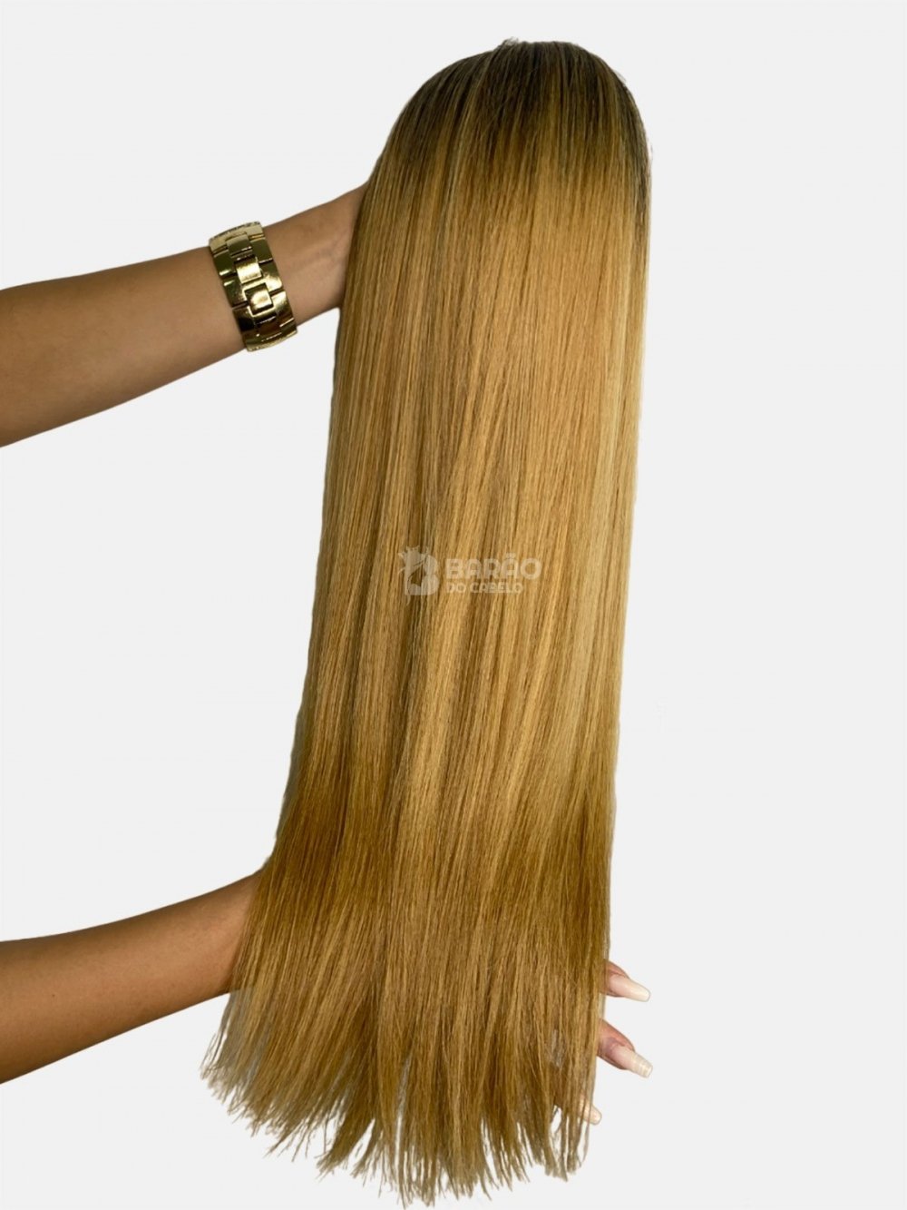 Cabelo Brasileiro 65 CM Loiro Mel Raiz Esfumada - Barão do Cabelo