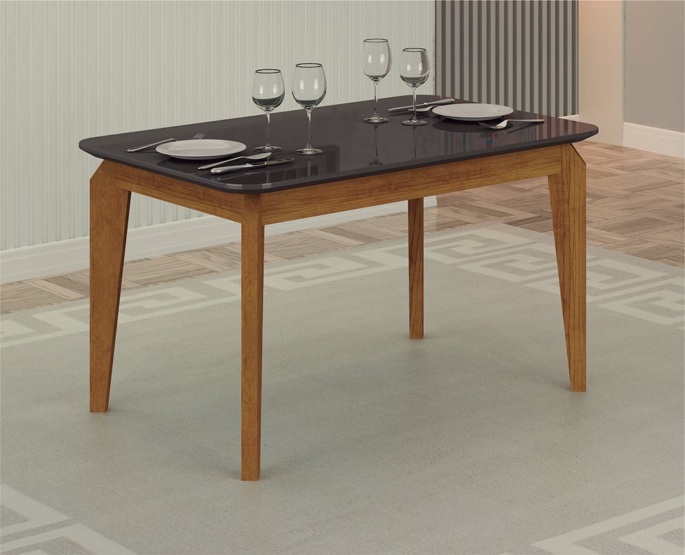 Mesa de Jantar 6 Lugares Tampo MDF/Vidro Brenda 120cm Moveis Leifer CADEIRAS NÃO INCLUSAS