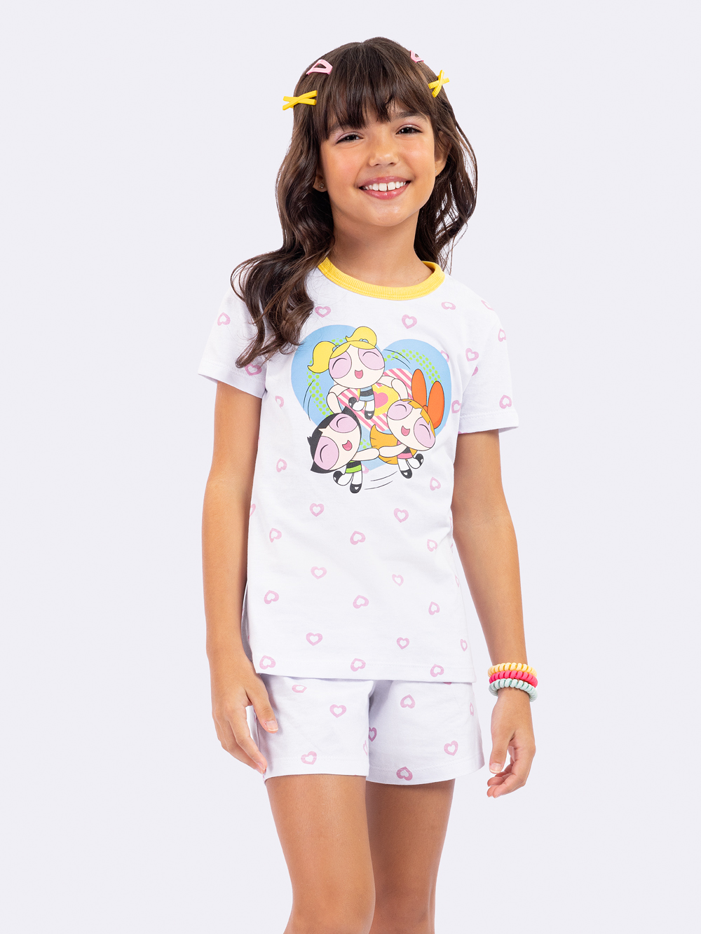 PIJAMA FEMINIINO JUVENIL MANGA CURTA MENINAS SUPER PODEROSAS BRANCO - VEGGI
