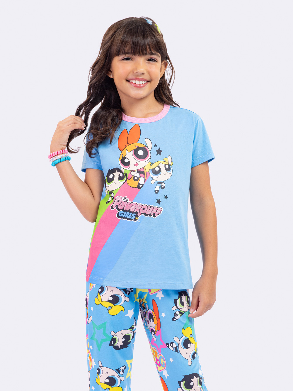 PIJAMA FEMININO INFANTIL MANGA CURTA E CALÇA MENINAS SUPER PODEROSAS - VEGGI