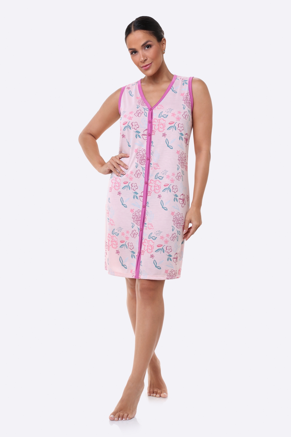 CAMISOLA REGATA COM BOTÕES FLORES ROSA - BOCEJINHO