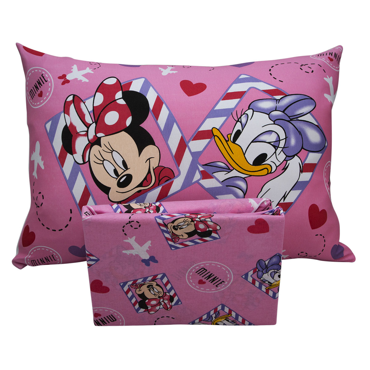 Jogo de Cama Portallar Solteiro Joy Malha Mista Estampado Disney Minnie E Margarida 2 Peças Rosa