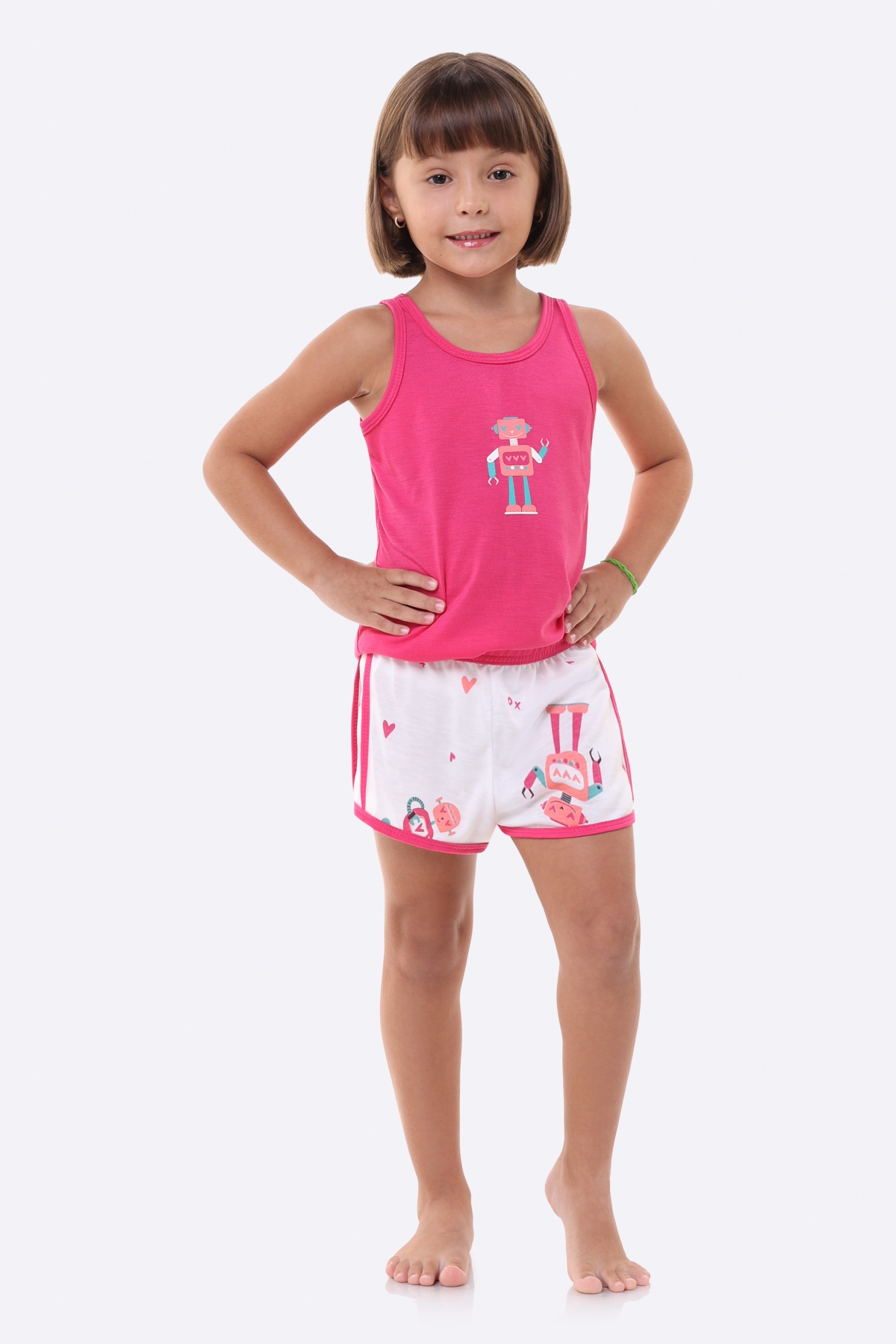 PIJAMA FEMININO JUVENIL REGATA COM SHORT ROBÔ ROSA - BOCEJINHO