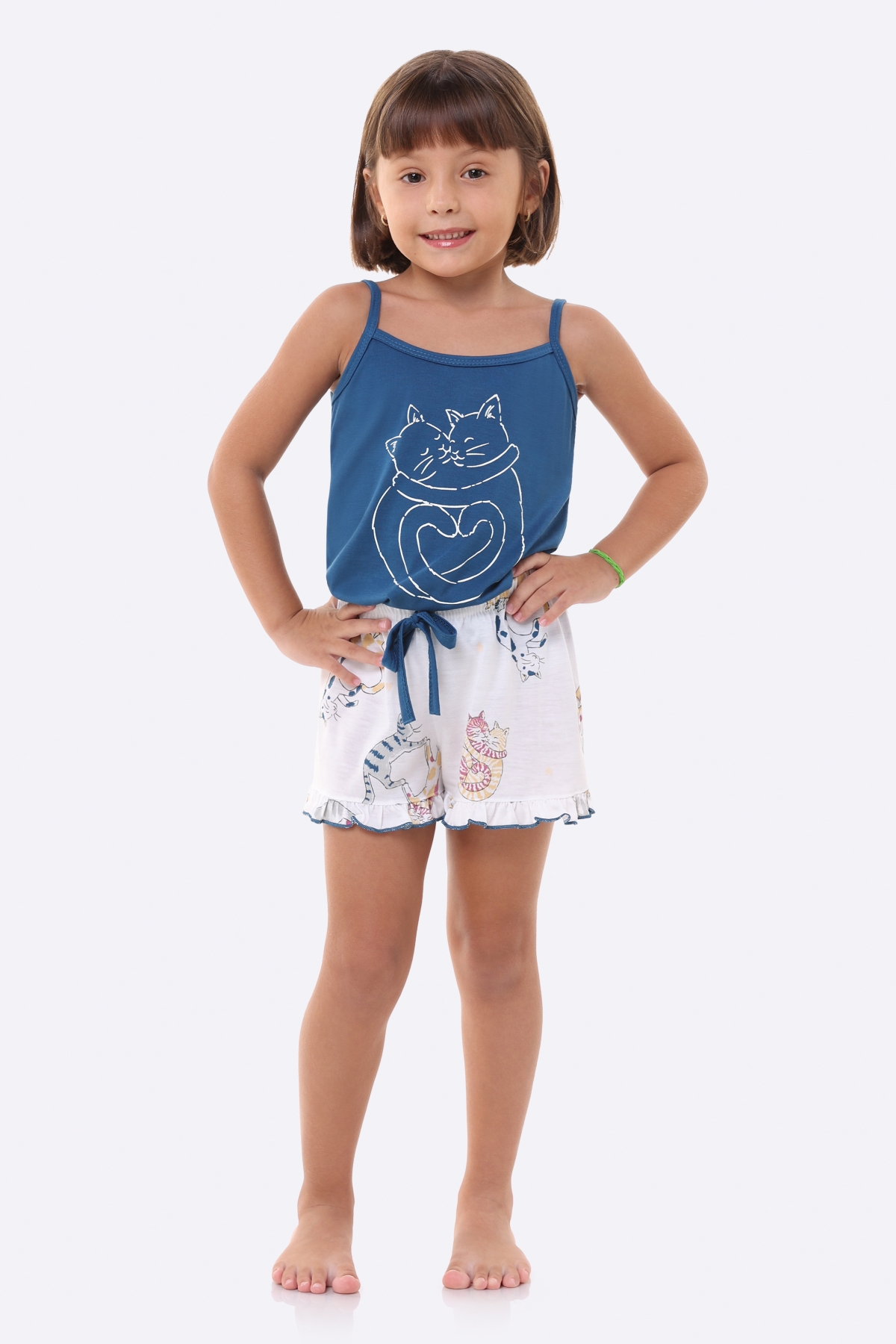 PIJAMA FEMININO JUVENIL CURTO DE ALÇA GATOS - BOCEJINHO