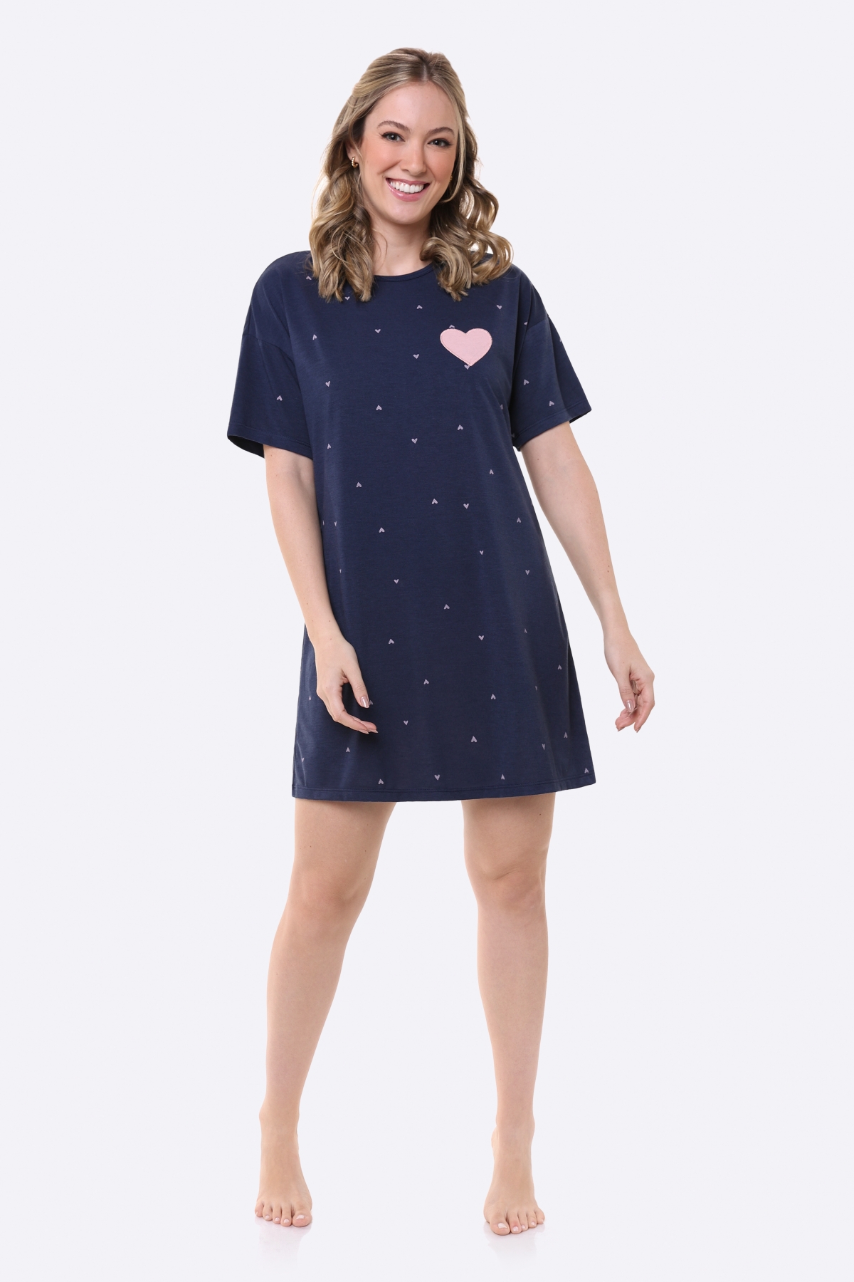 CAMISOLA FEMININA MANGA CURTA CORAÇÃO AZUL PLUS SIZE - BOCEJINHO