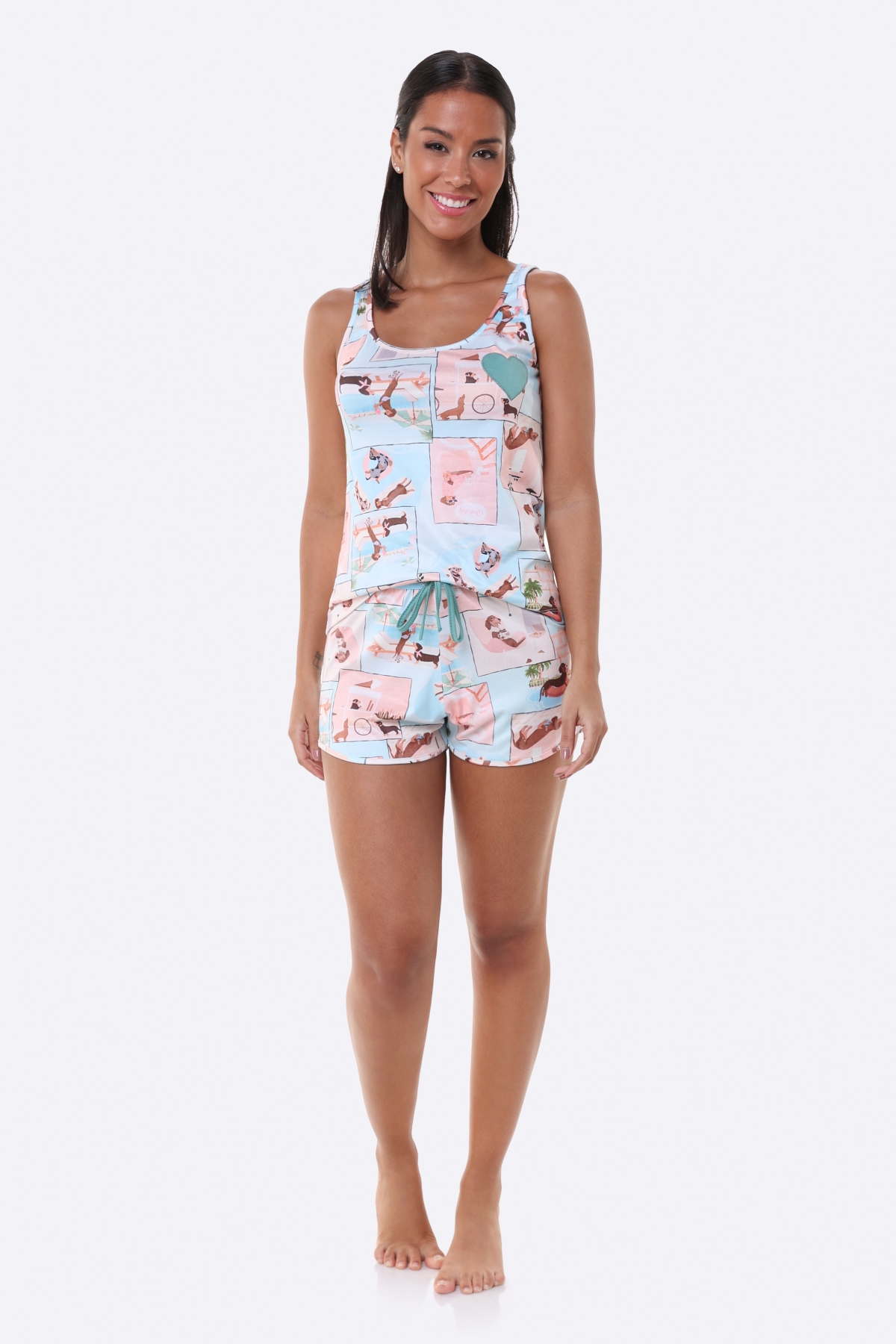 PIJAMA FEMININO REGATA E SHORT CACHORROS - BOCEJNHO