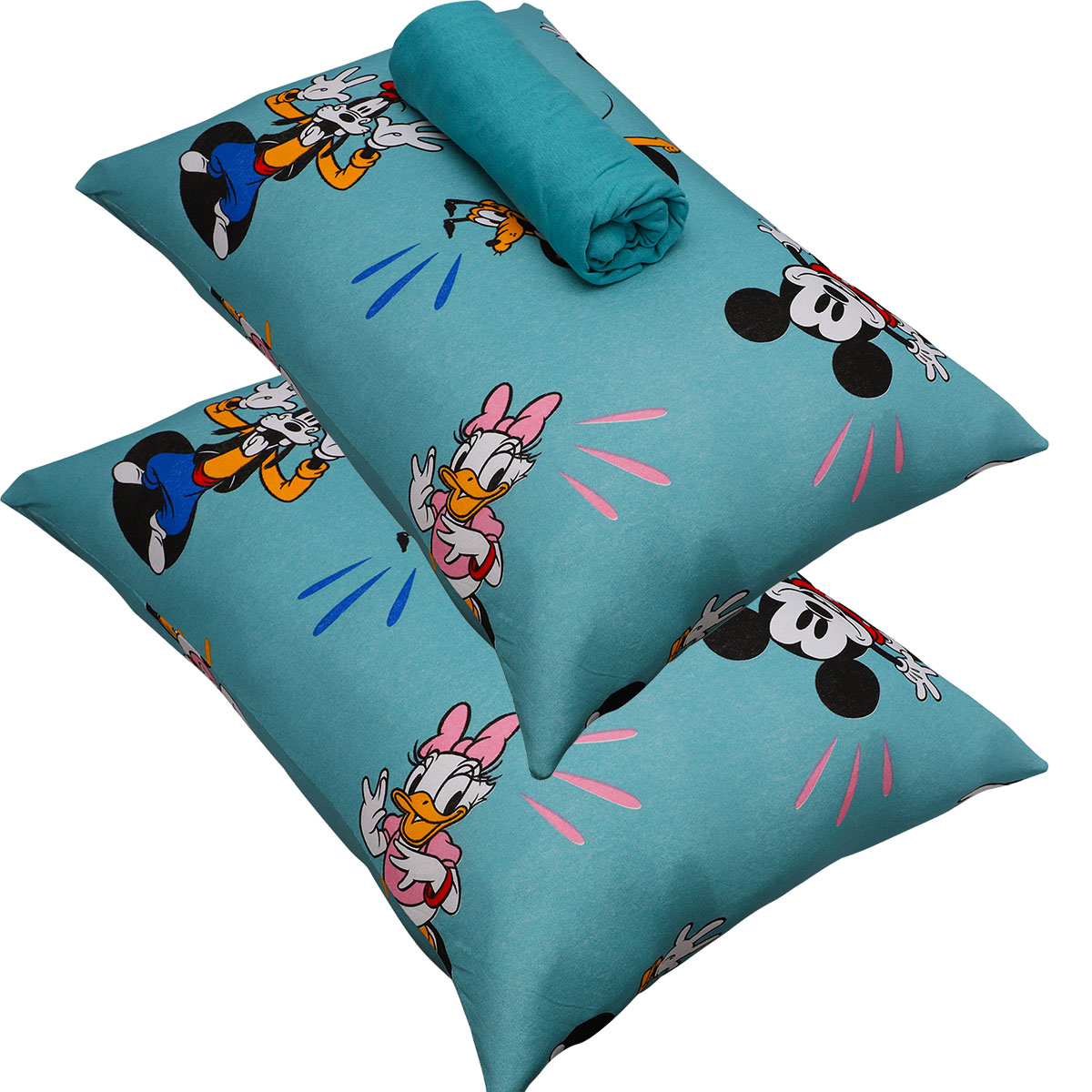 Jogo de Cama Portallar Casal Malha 100% Algodão Disney Mickey Feliz 3 Peças Verde