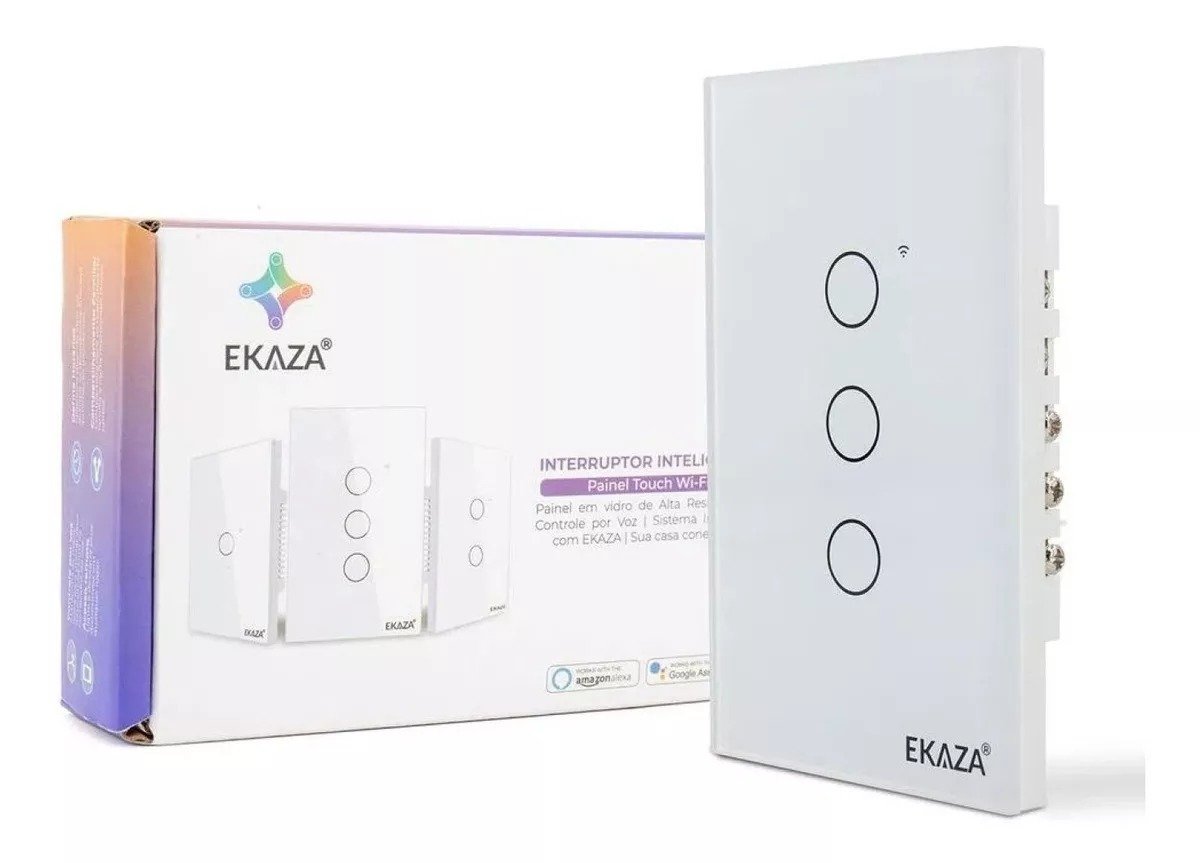 Interruptor Inteligente Wi-Fi 4x2 de 3 Botões Branco ZIGBEE - Ekaza