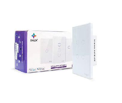 Interruptor Inteligente Touch 2.5D Wifi+BLE 4 Botoes 4x2 Branco - EKAZA