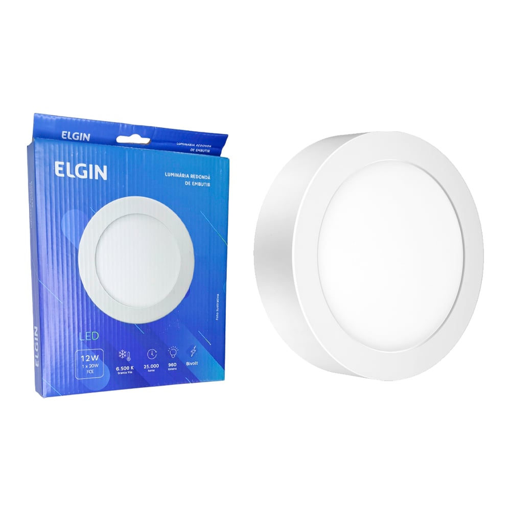 Luminária de Led de Embutir Redondo 12W 6500K Luz Branca Fria - ELGIN