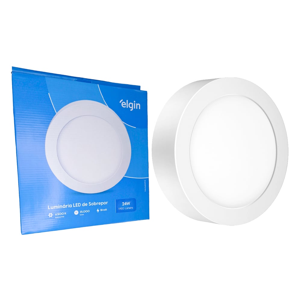 Luminária de Led de Sobrepor Redondo 24W 6500K Luz Branca Fria - ELGIN