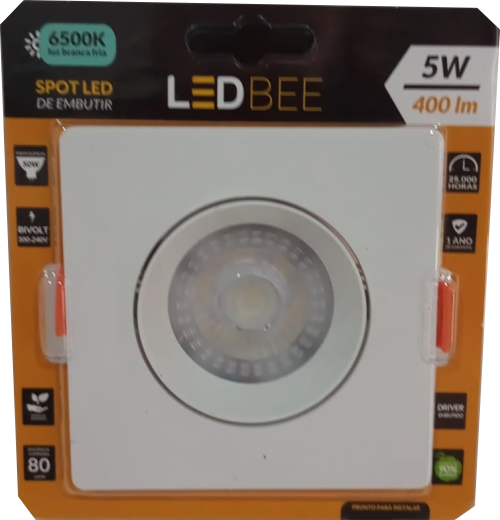 Spot de Led de Embutir Quadrado 05W 6500K Luz Branca Fria