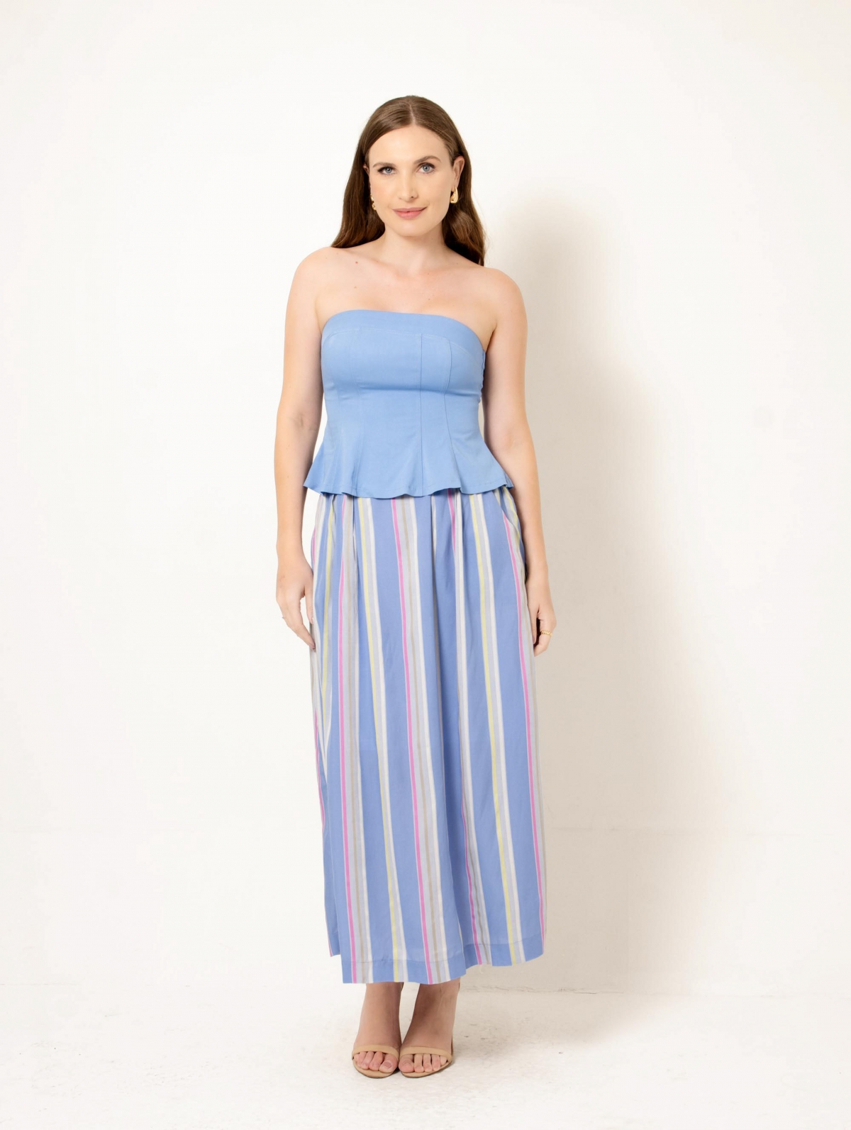 Saia Midi Azul Listrada