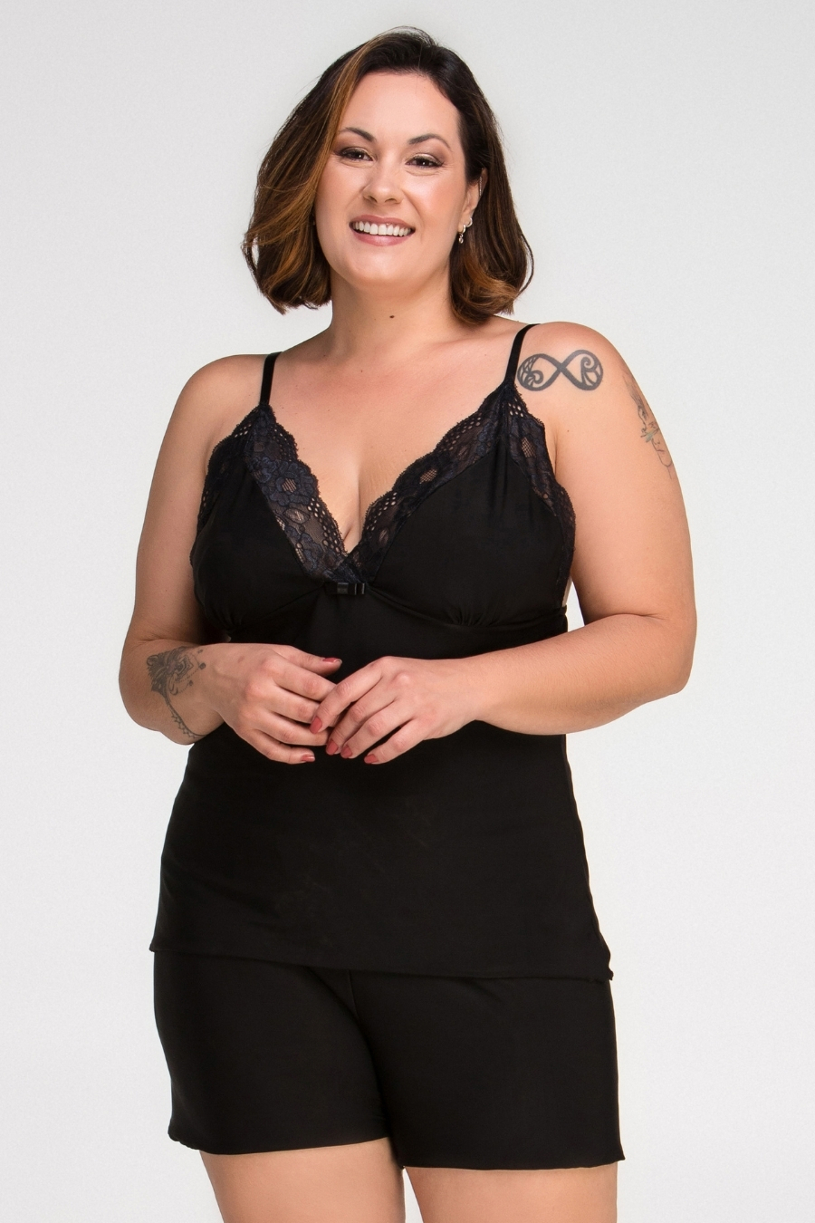 PIJAMA FEMININO LIGANETE DE ALÇA PRETO PLUS SIZE - ESSENCIAL