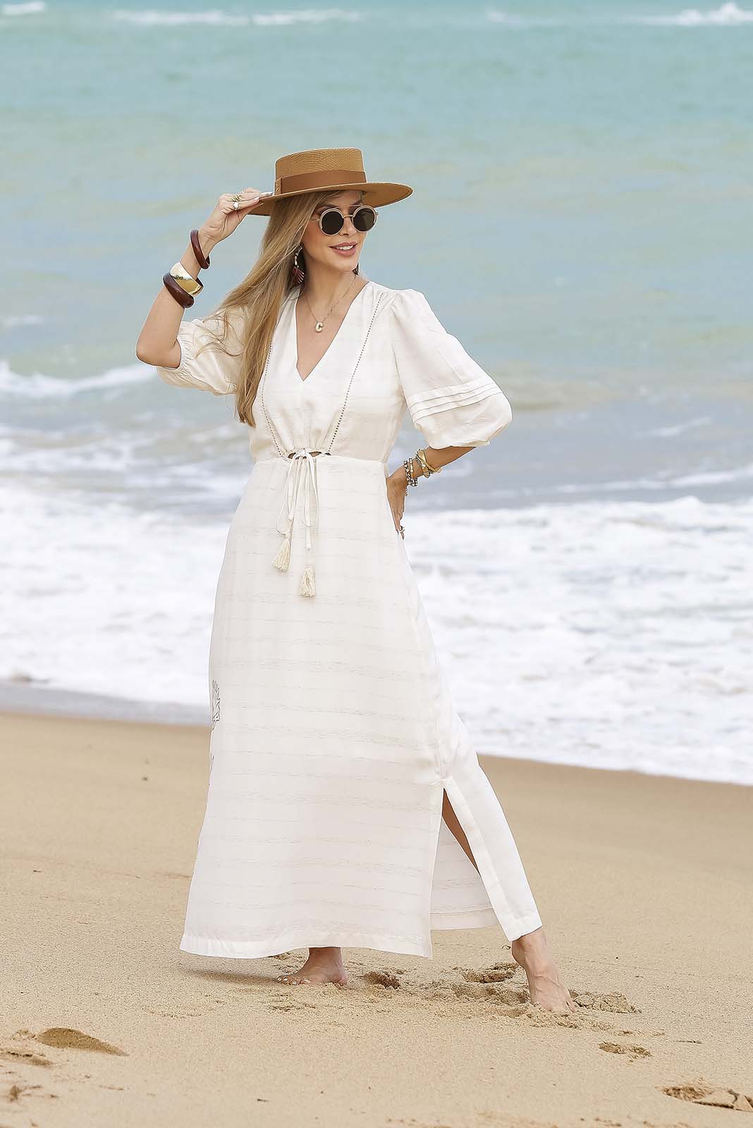 Vestido Longo Off White Bordado 