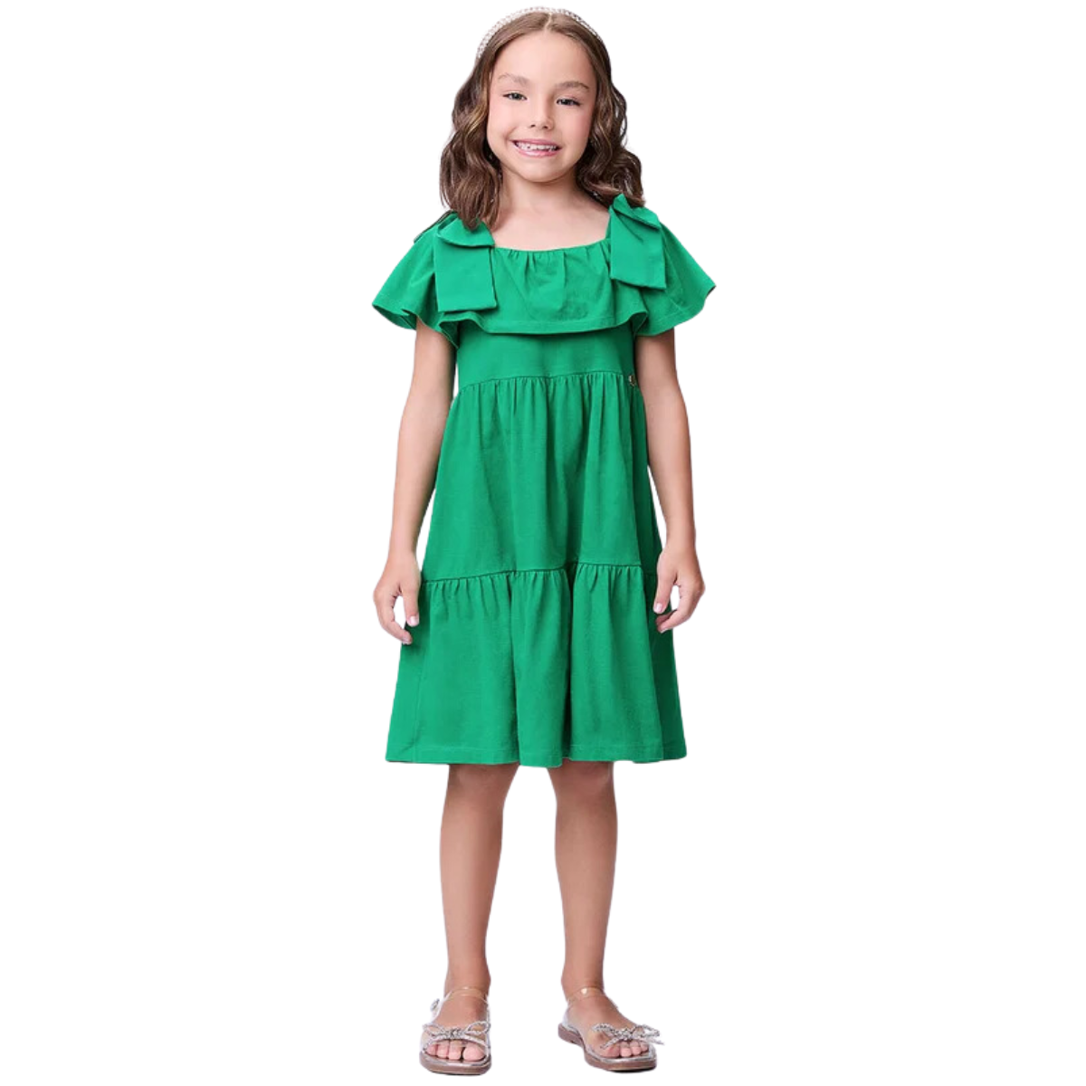 Vestido Momi Laço Verde com Brilho H5571