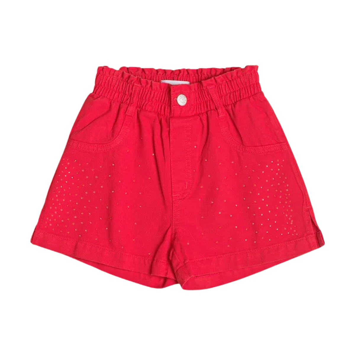 Shorts de Sarja com Strass Vermelho Preppy H5616