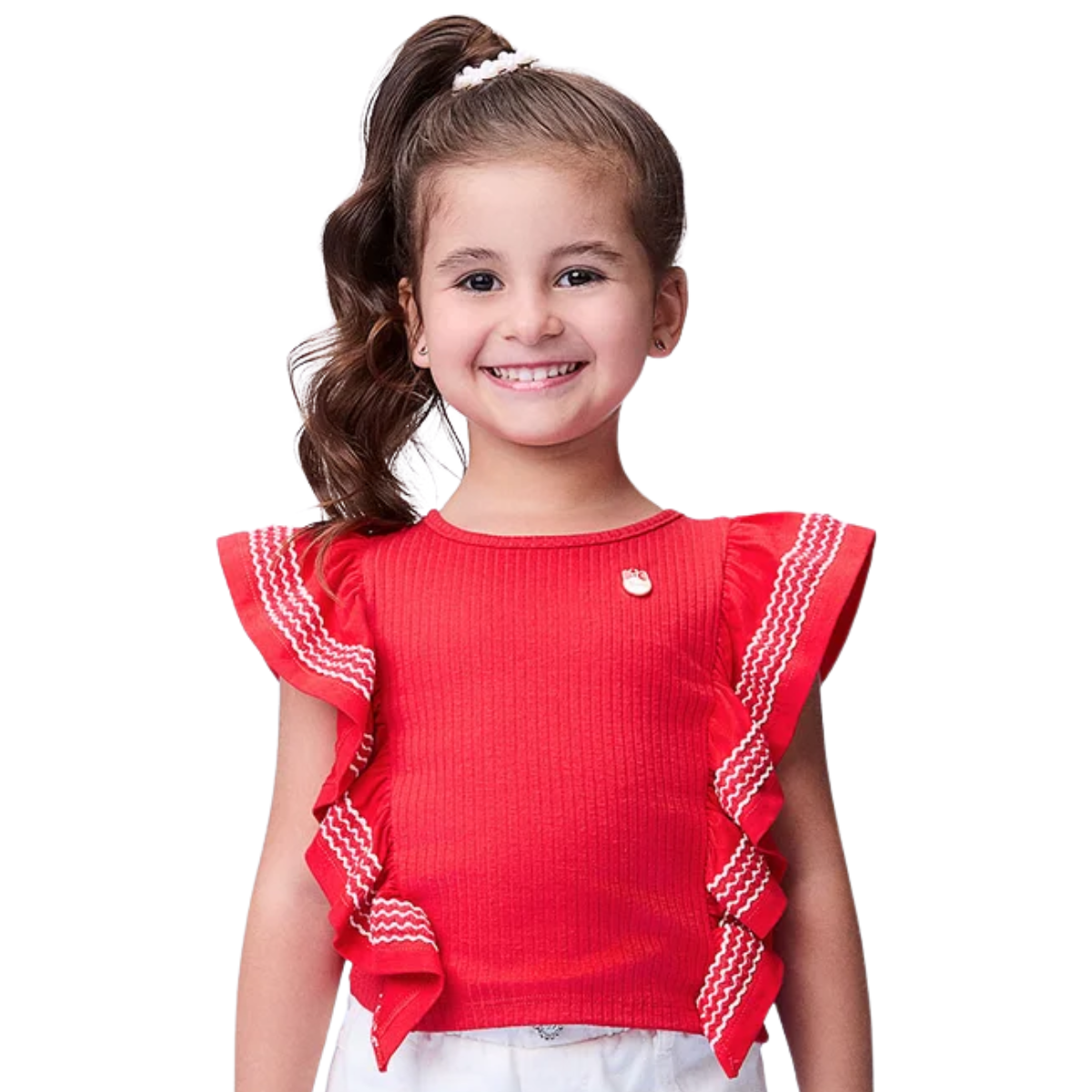 Blusa Mini Momi Vermelha Canelada com Babados J5918