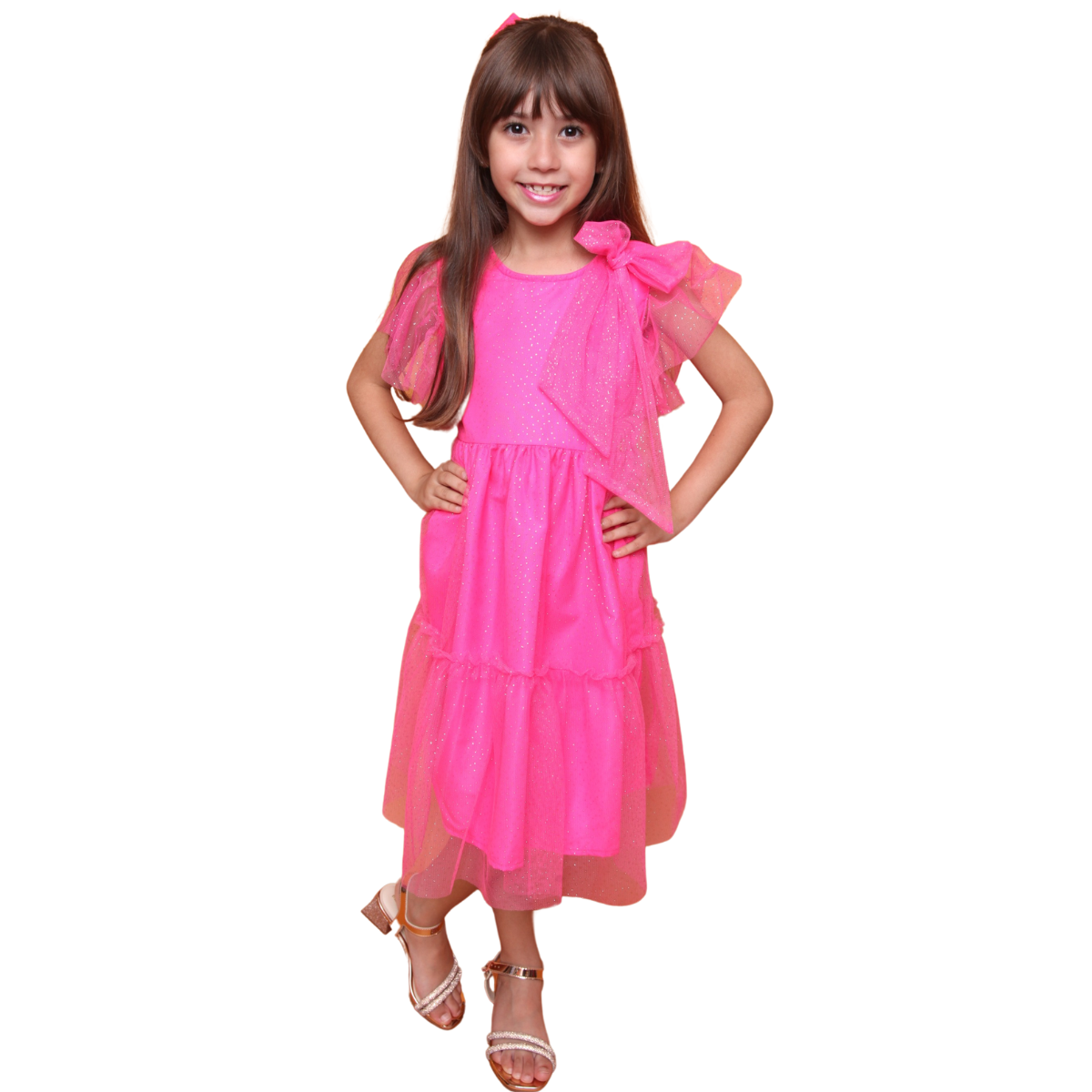 Vestido Pink de Tule com Glitter H5592