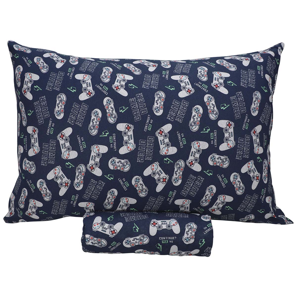 Jogo de Cama Solteiro Portallar Malha Misto Estampado Game Blue 2 Pçs com Elástico Azul