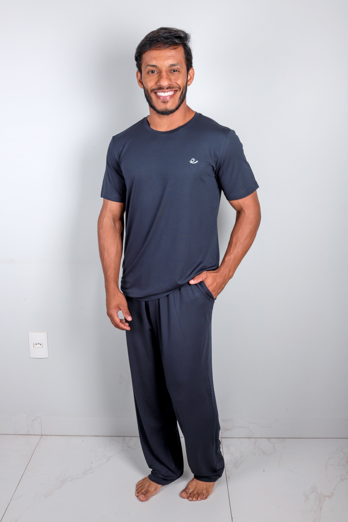 PIJAMA MASCULINO CAMISA E CALÇA MODAL AZUL MARINHO - YUME