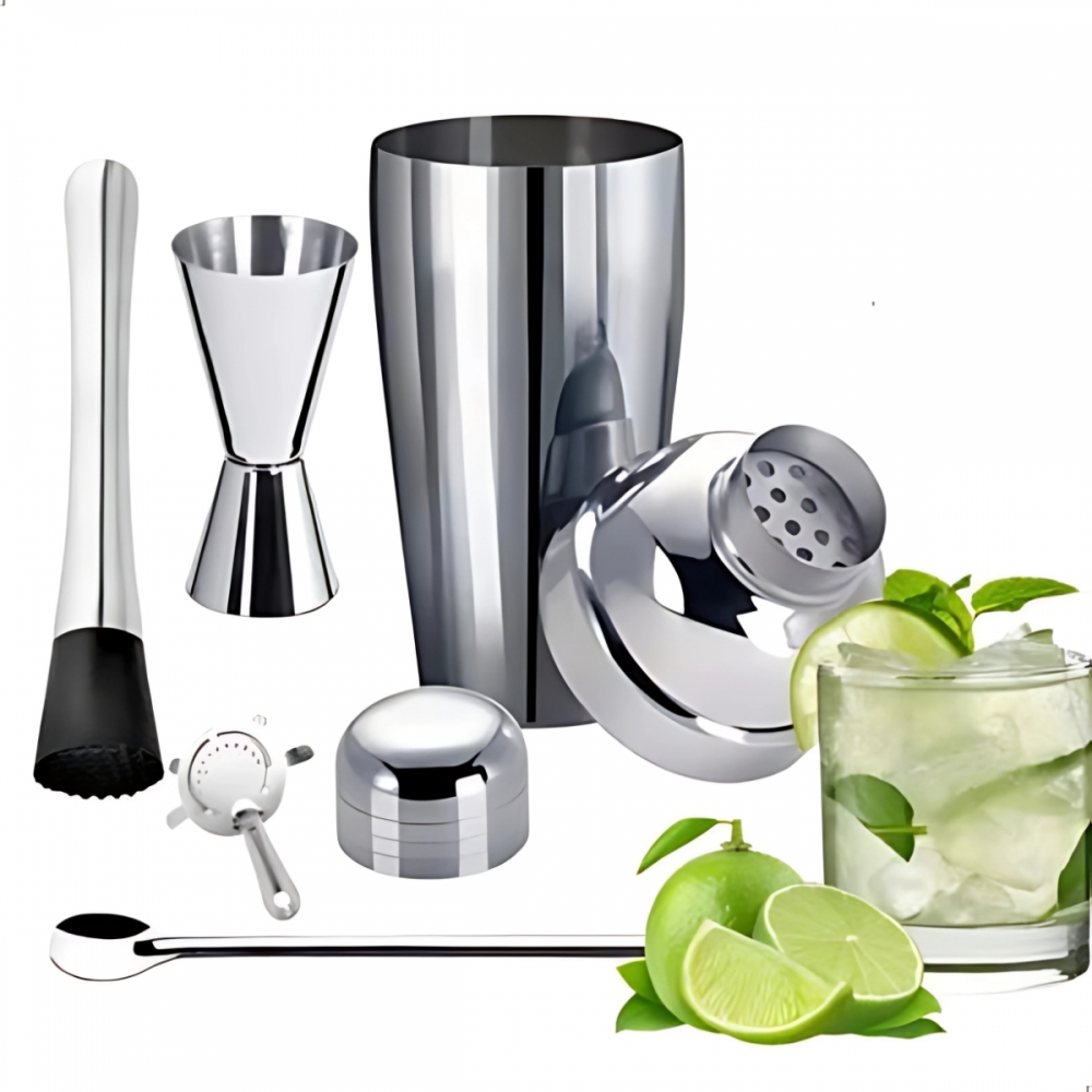 Kit Coqueteleira Aço Inox Bartender 05 Peças Drinks Coquetéis