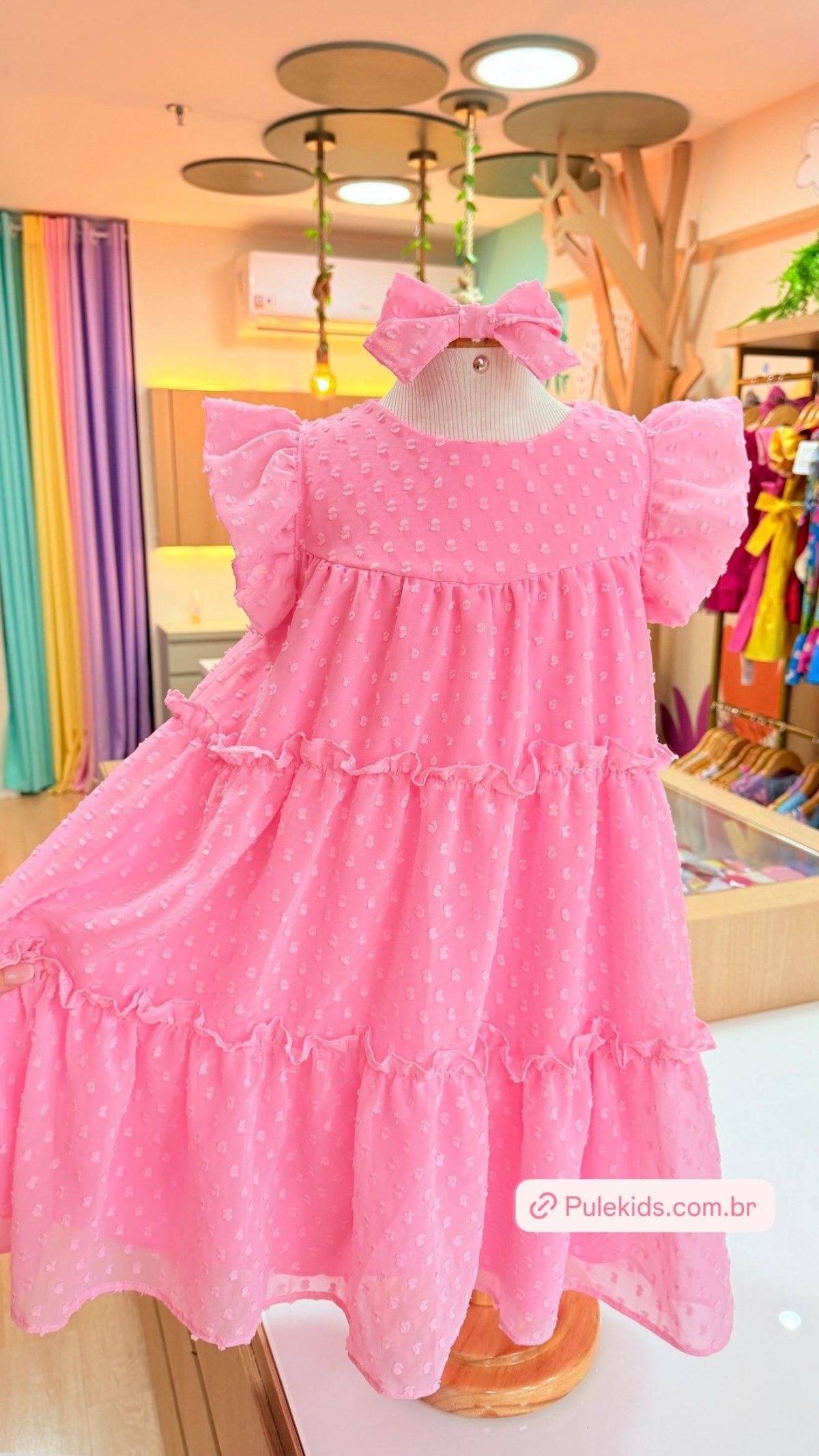 Vestido Tule Rosa com Laço