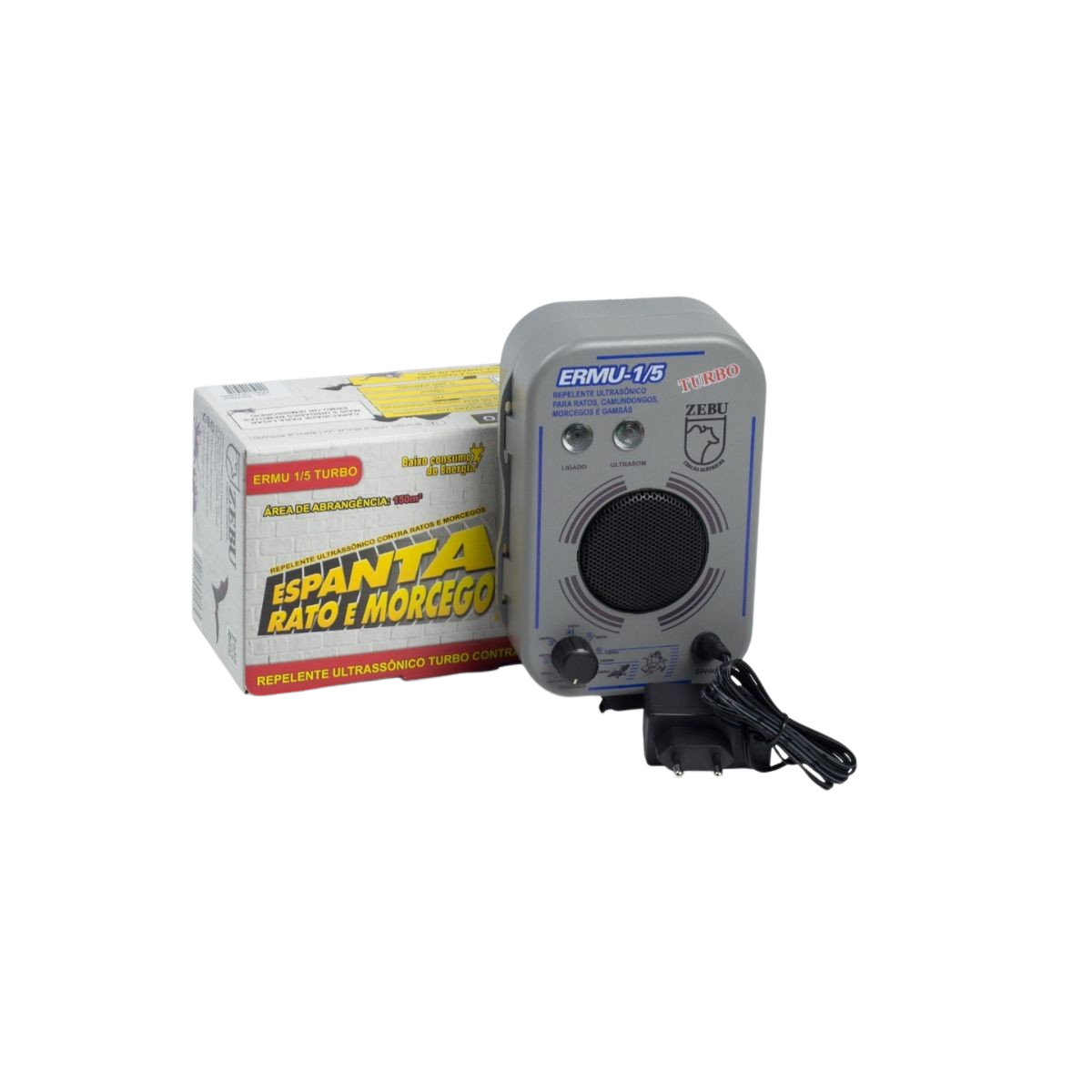REPELENTE ULTRASSÔNICO SONORO ERMU 1-5 TURBO ZEBU ESPANTA RATO MORCEGO GAMBA