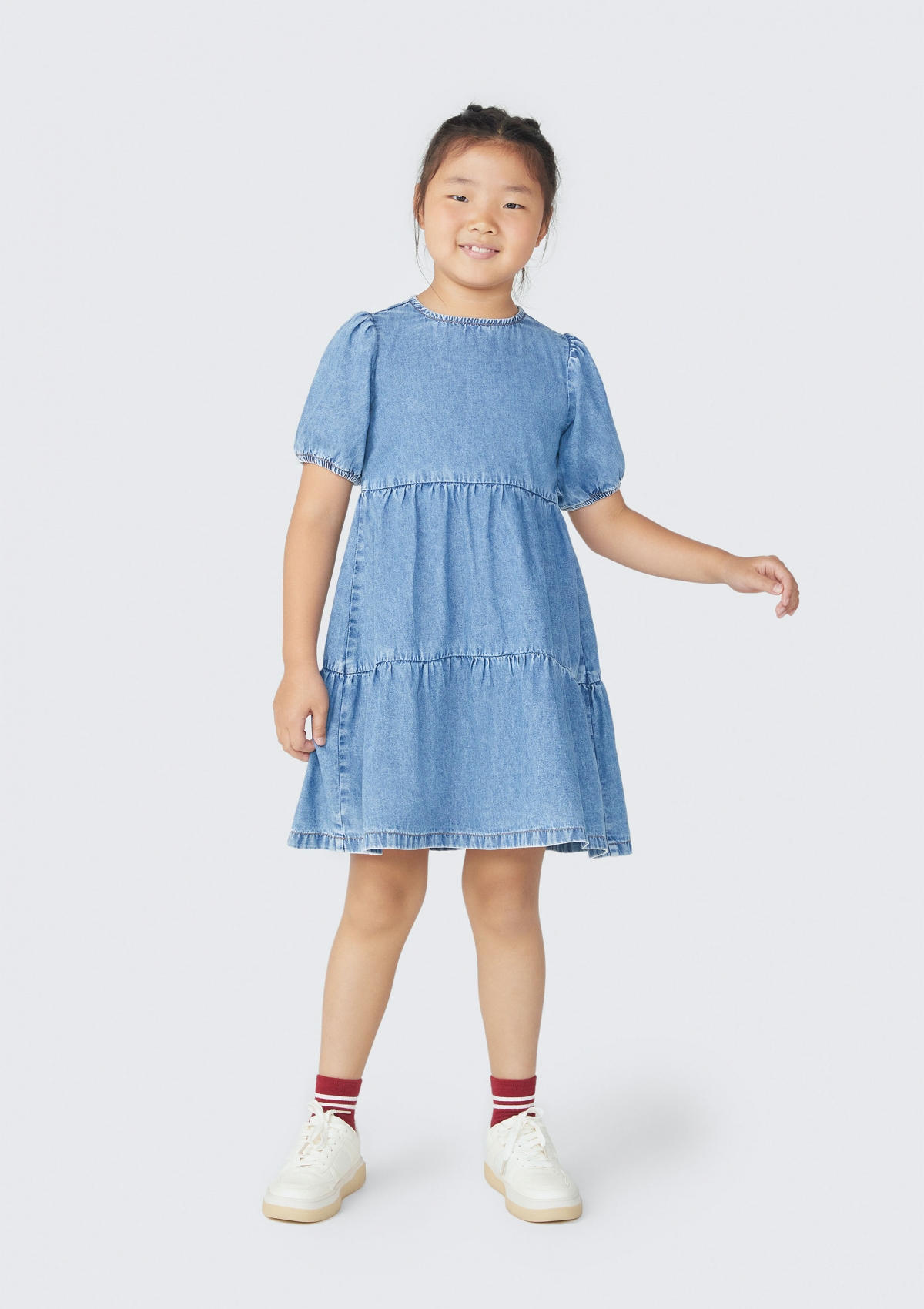 Vestido Jeans Infantil Com Manga Bufante